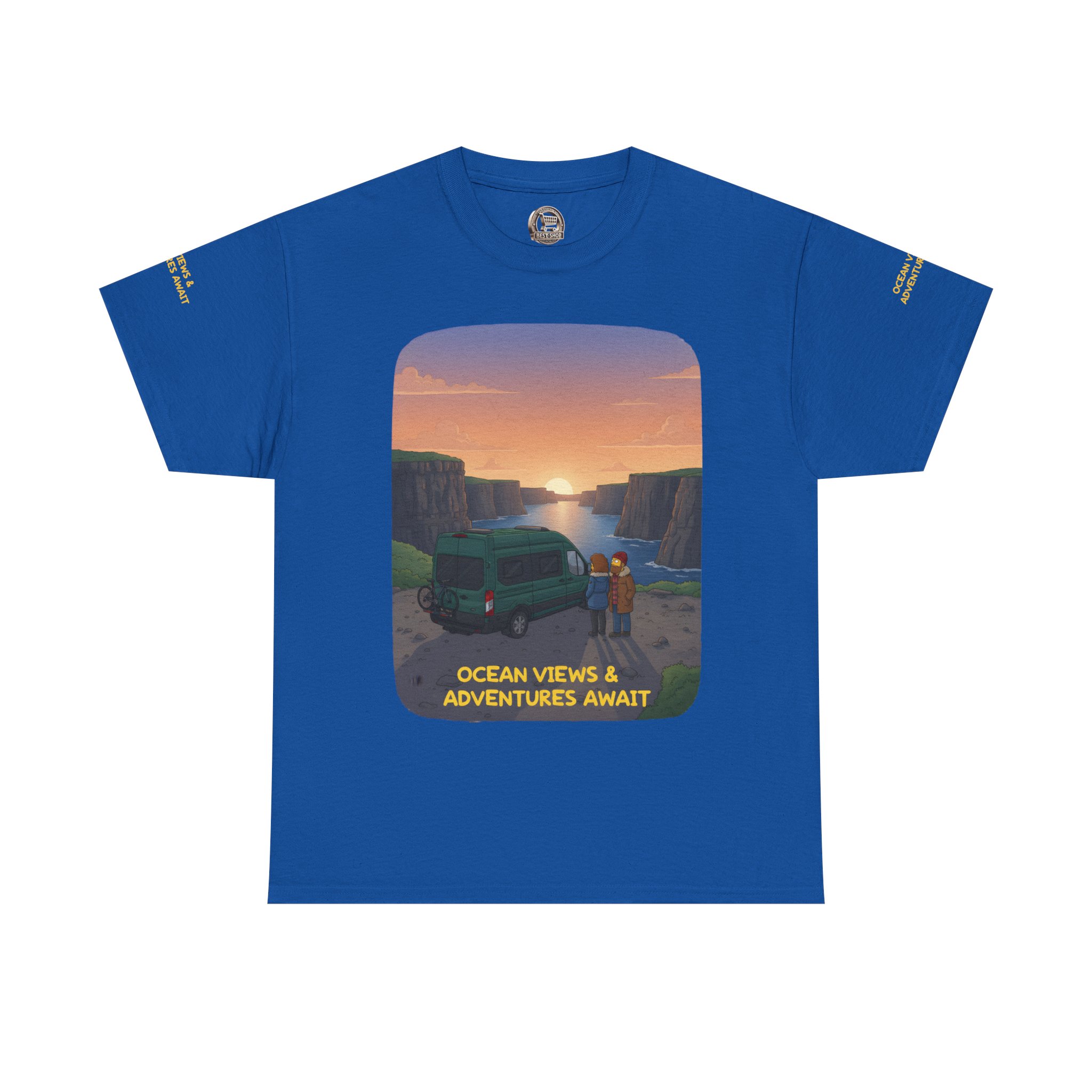 Unisex Heavy Cotton Tee — "Ocean Views-Adventures Awaits" Design Sitcom-Line