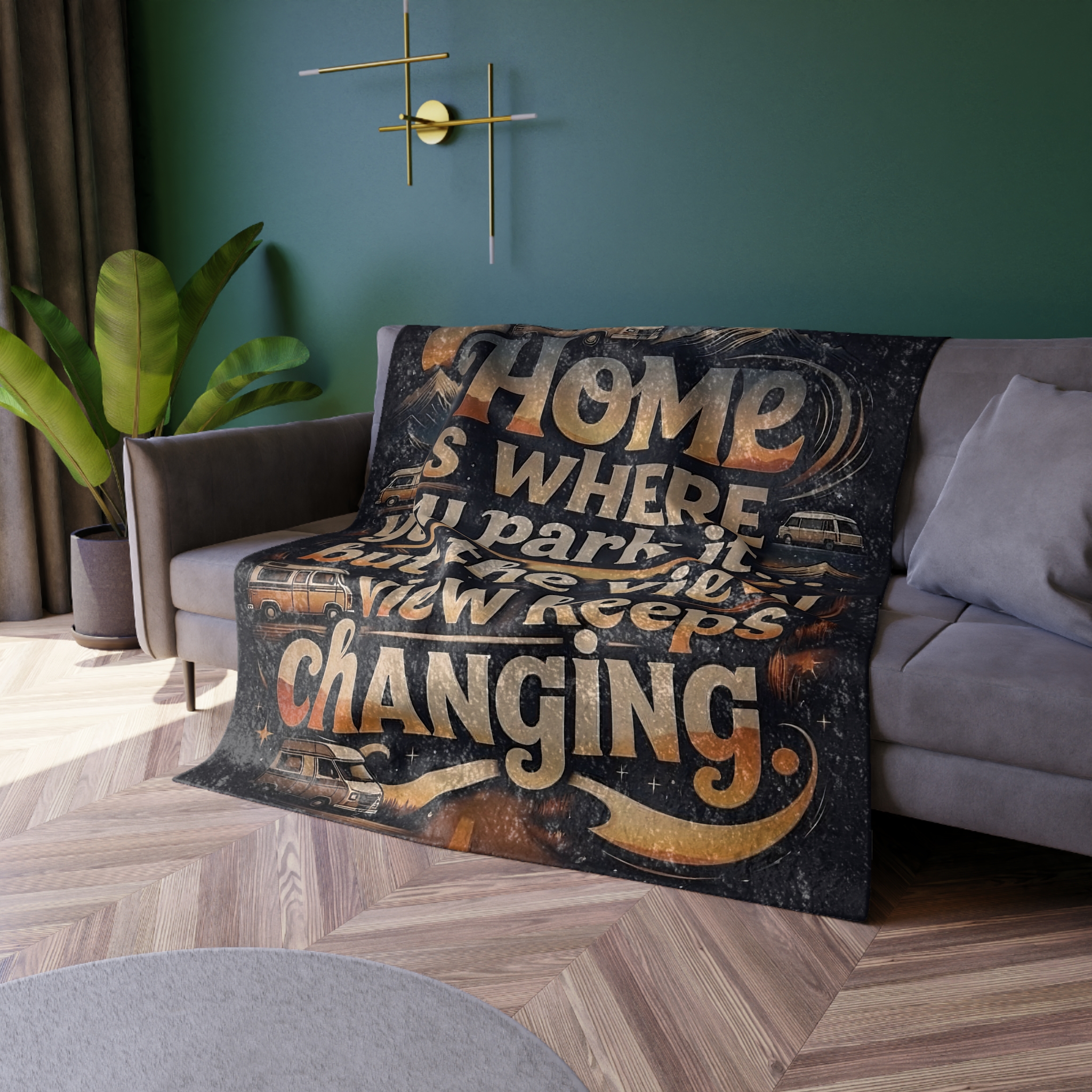 Crushed Velvet Blanket – "Home Is Where You Park It" Camper RV Travel Throw
