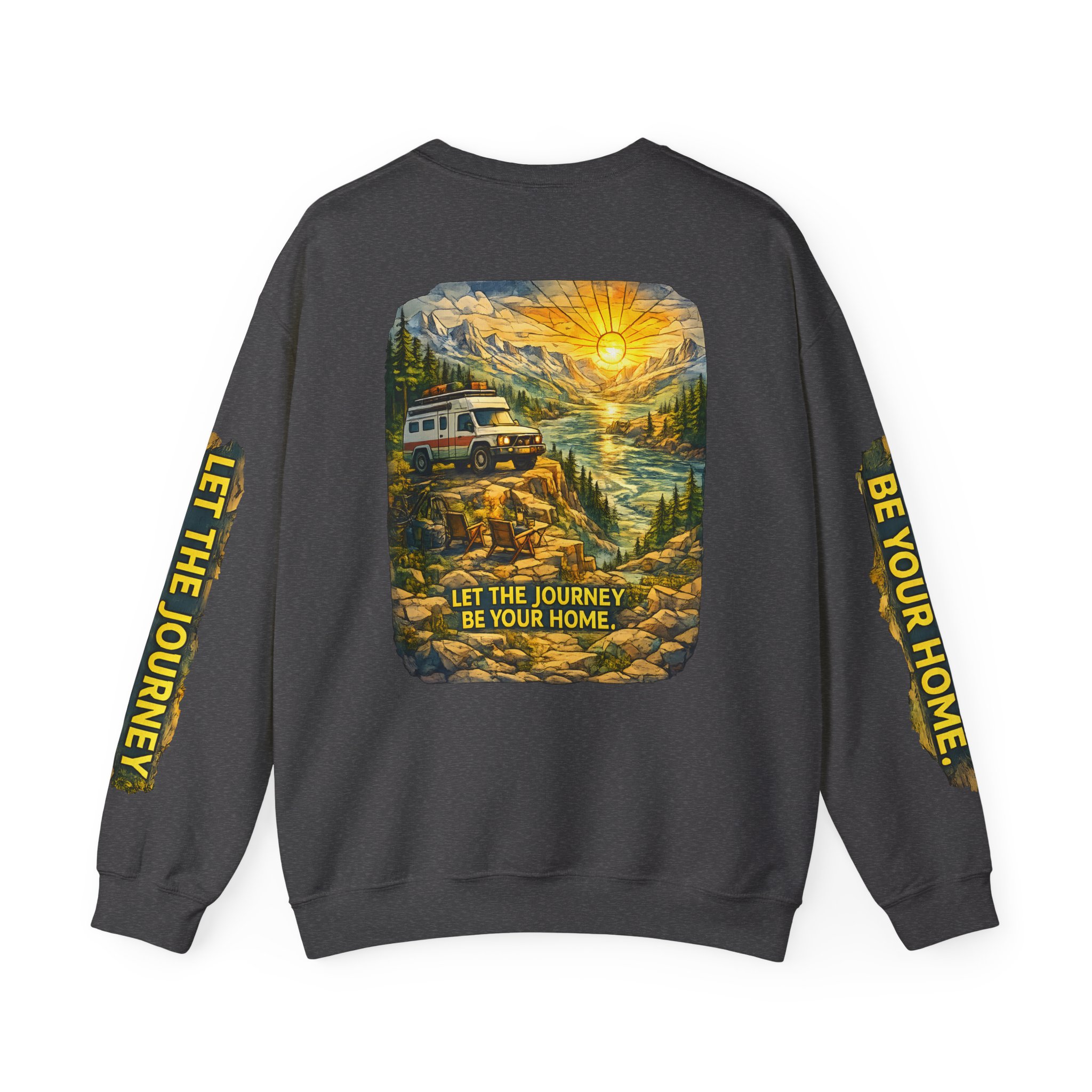 Unisex Heavy Blend™ Crewneck Sweatshirt — "Let The Journey Be Your Home" Design Cubic-Line