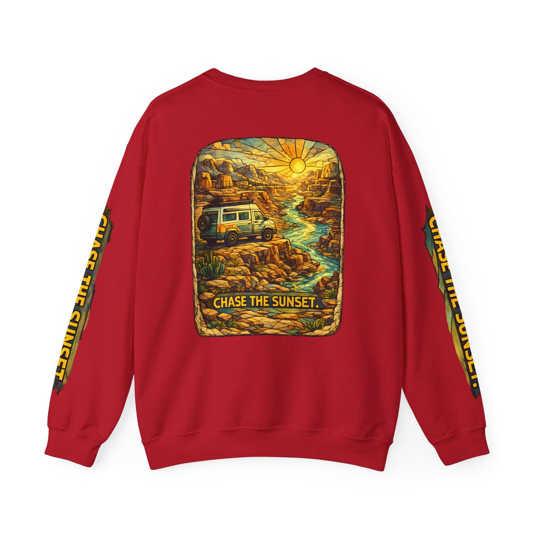 Unisex Heavy Blend™ Crewneck Sweatshirt — "Chase The Sunset" Design Cubic-Line