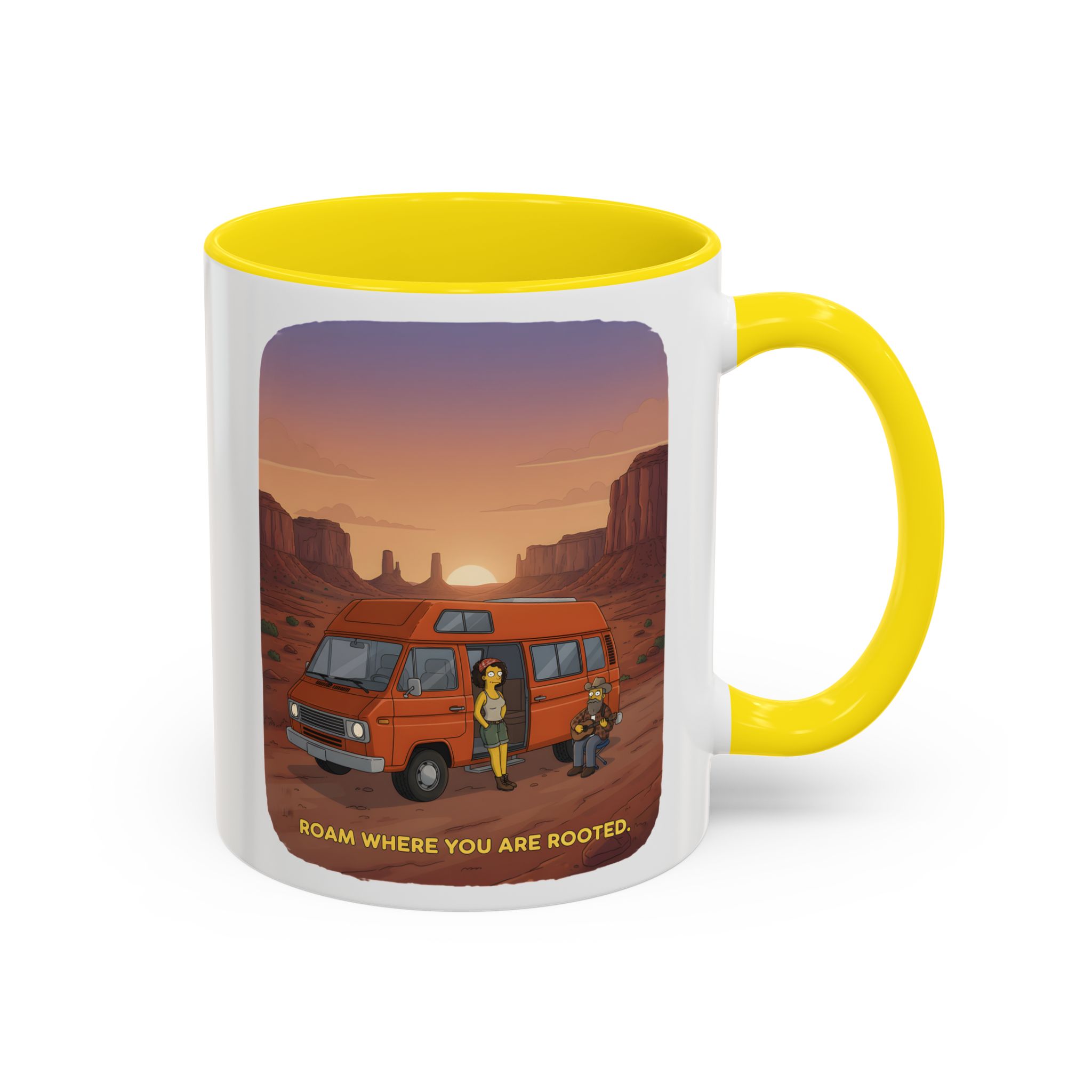 Accent Coffee Mug (11, 15oz) — "Roam Where You Are Rooted" Design Sitcom-Line
