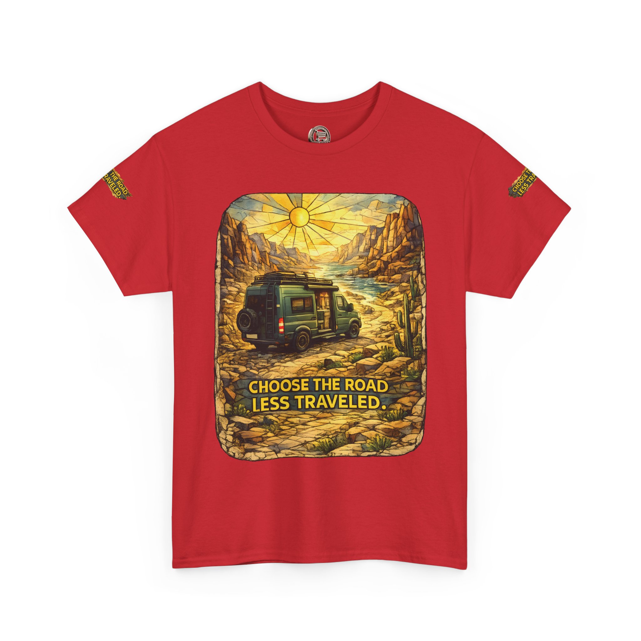Unisex Heavy Cotton Tee — "Choose The Road Less Traveled" Design Cubic-Line