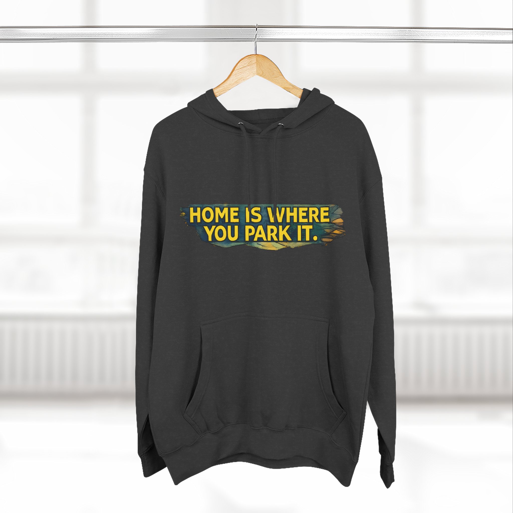 Three-Panel Fleece Hoodie - ""Home Is Where You Park It"" Design Cubic-Line