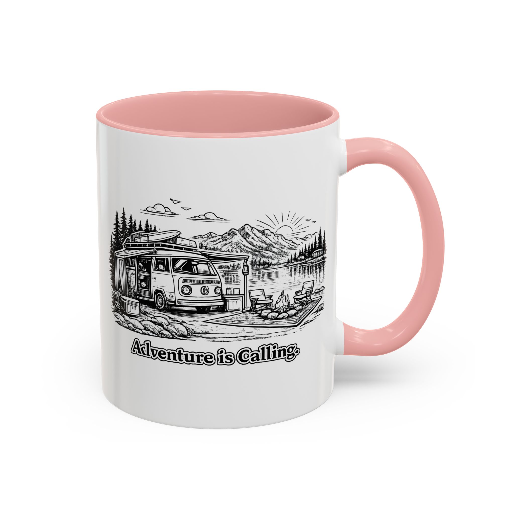 Accent Coffee Mug (11, 15oz) — "Adventure Is Calling" Design Minimal-Line