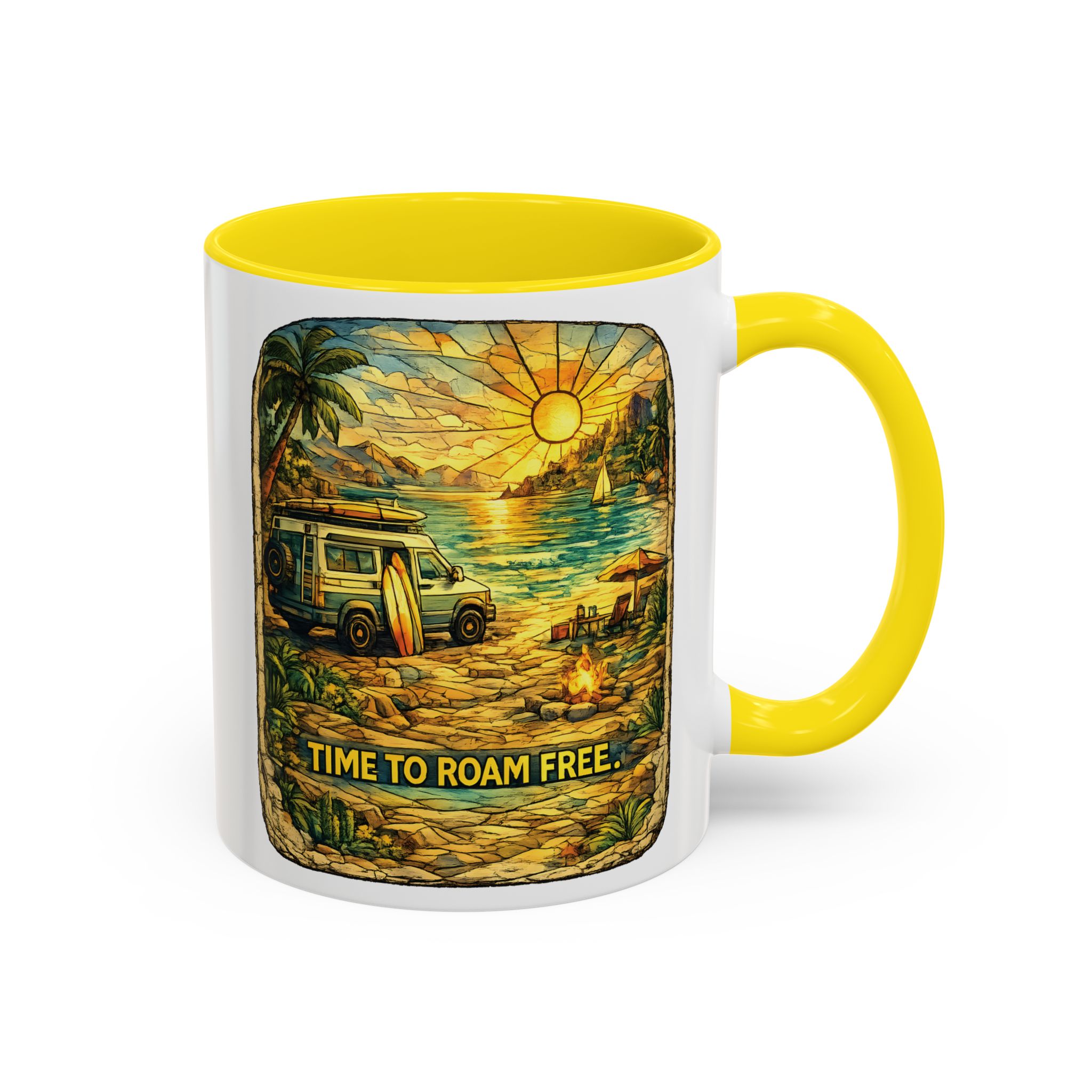 Accent Coffee Mug (11, 15oz) — "Time To Roam Free" Design Cubic-Line