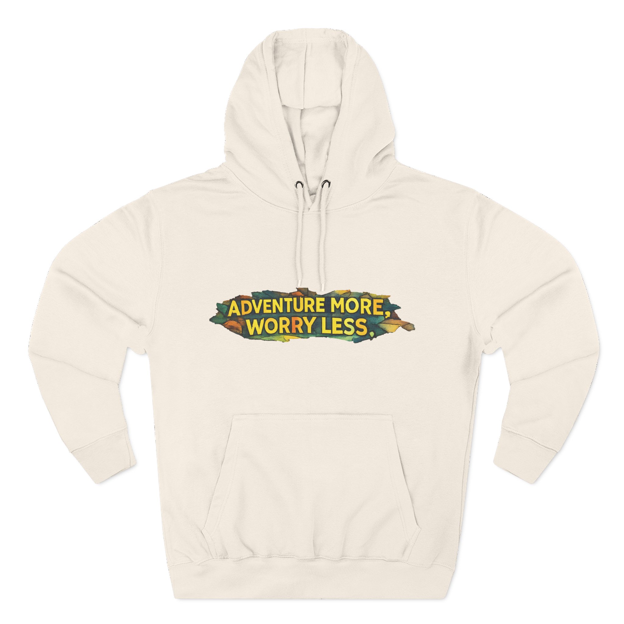 Three-Panel Fleece Hoodie - "Adventure More Worry Less" Design Cubic-Line