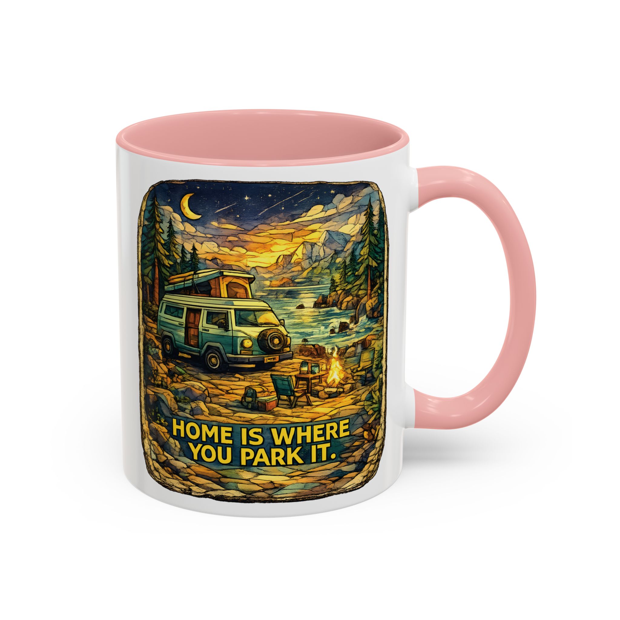 Accent Coffee Mug (11, 15oz) — "Home Is Where You Park It" Design Cubic-Line