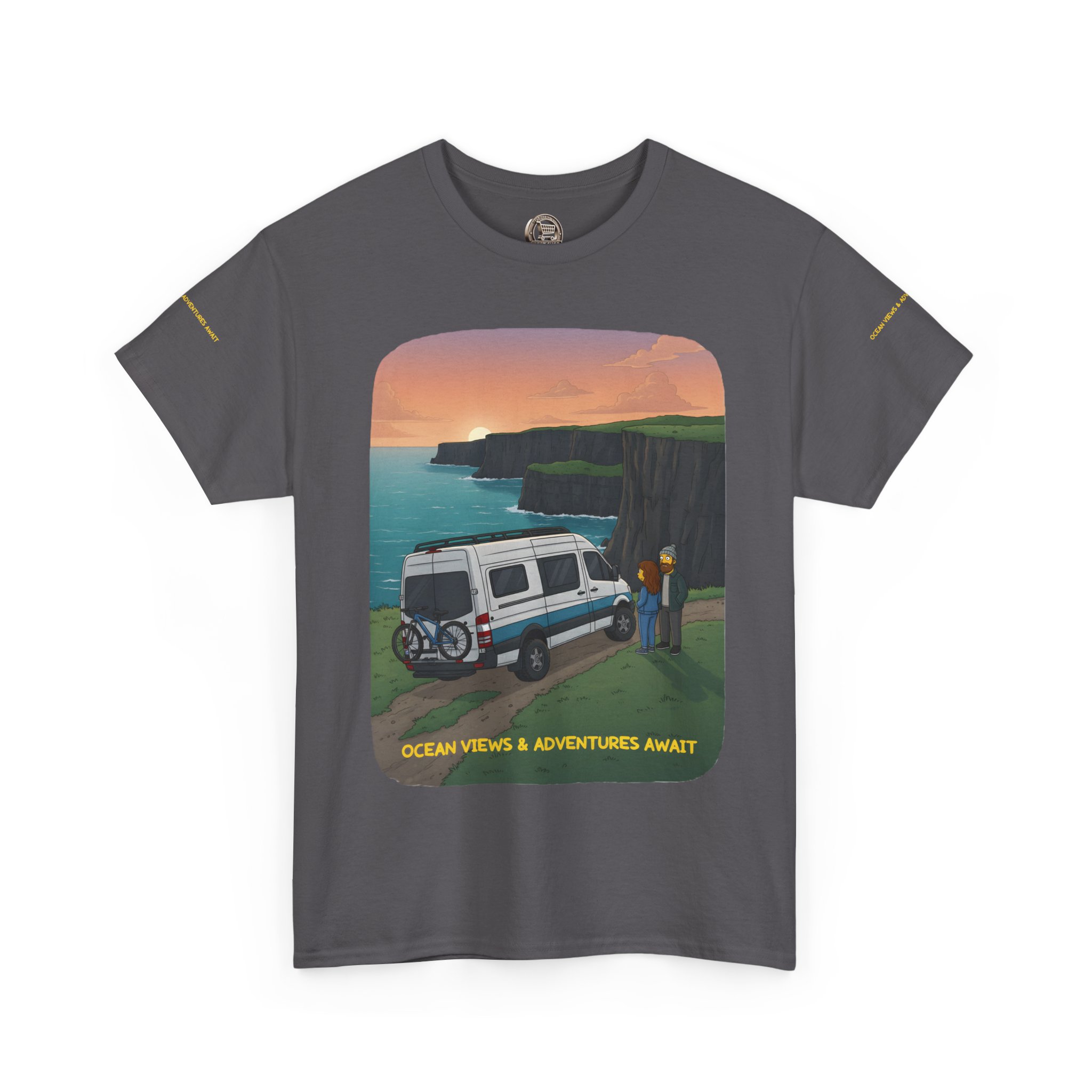 Unisex Heavy Cotton Tee — "Ocean Views-Adventures Awaits" Design Sitcom-Line