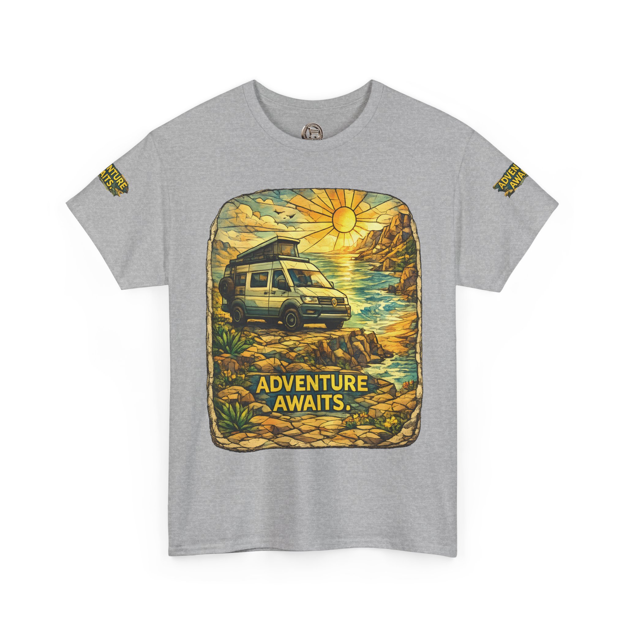 Unisex Heavy Cotton Tee — "Adventure Awaits" Design Cubic-Line