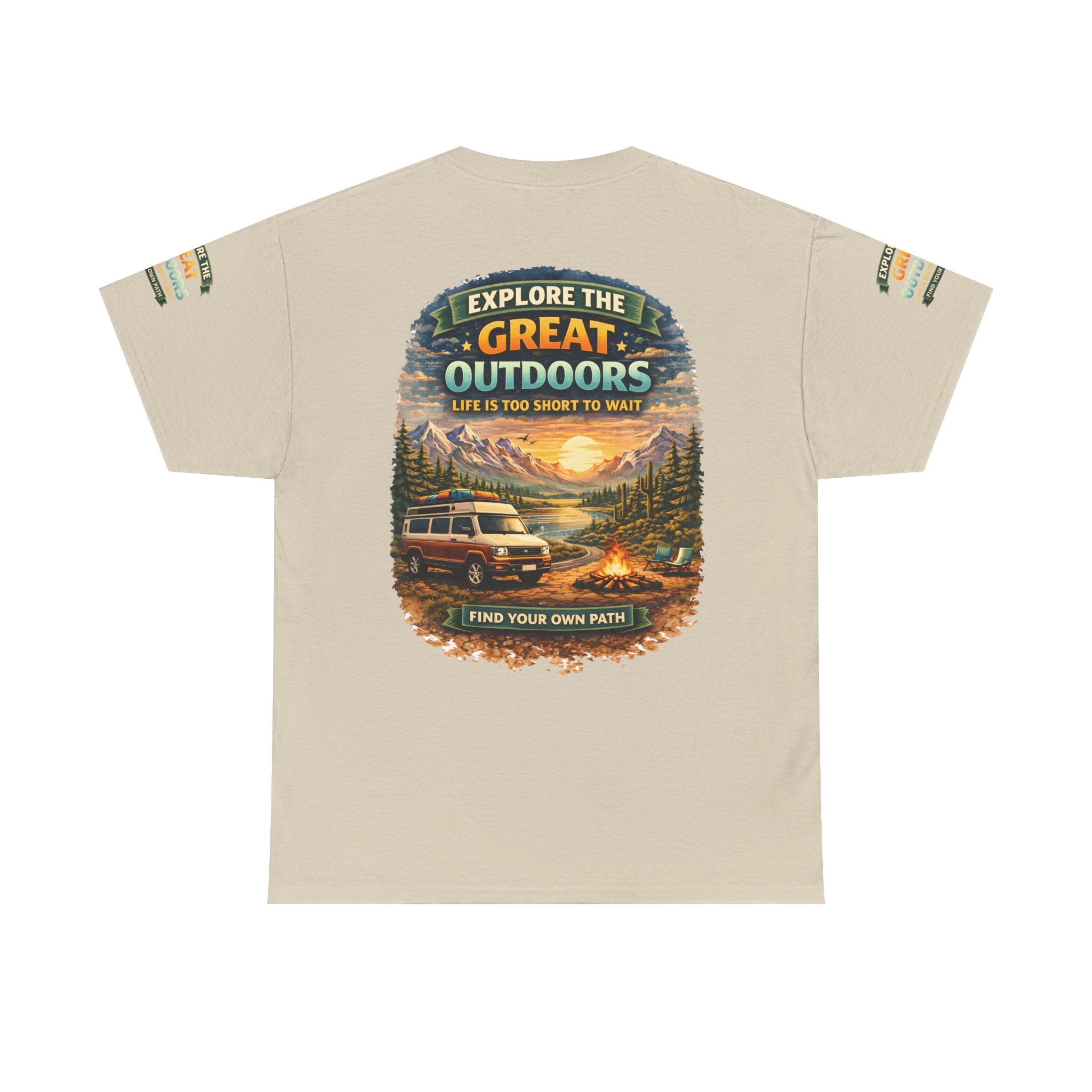 Unisex Heavy Cotton Tee — "Explore The Great Outdoors" Design Scenic-Line