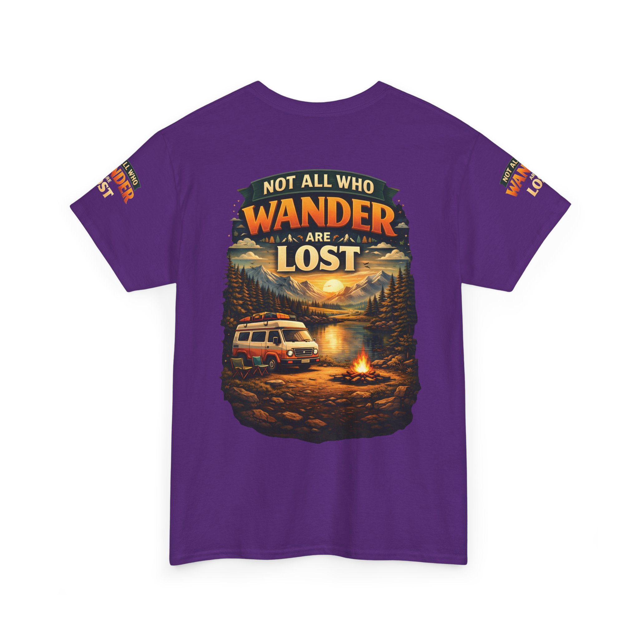 Unisex Heavy Cotton Tee — "Not All Who Wander Are Lost" Design Scenic-Line