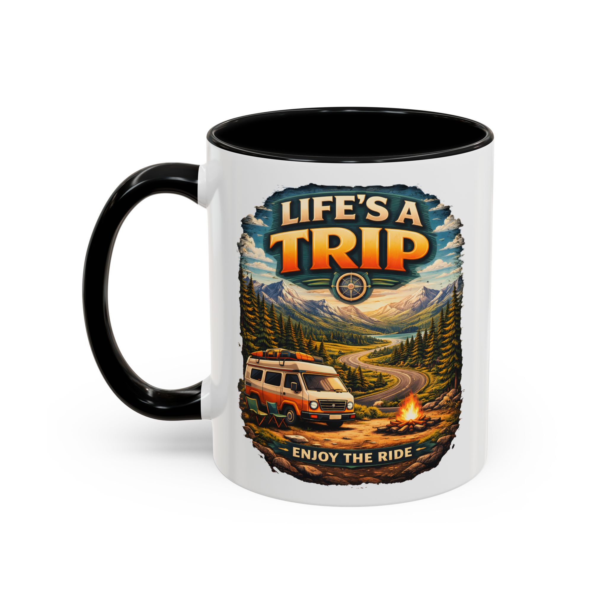 Accent Coffee Mug (11, 15oz) — "Life s A Trip" Design Scenic-Line