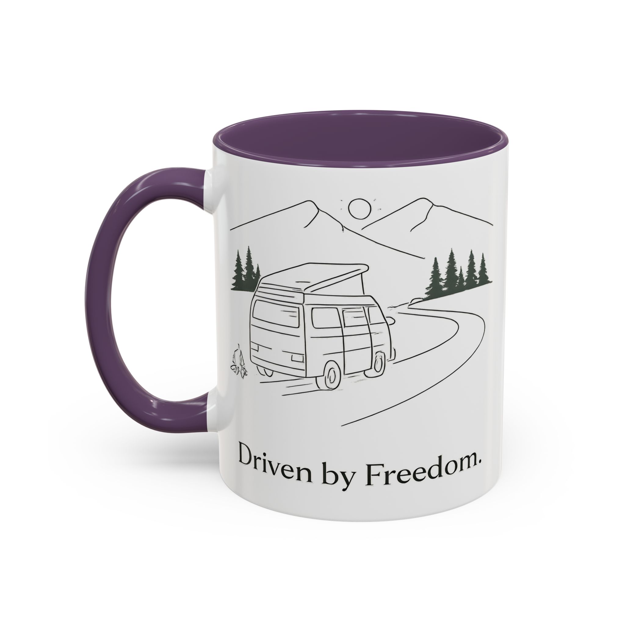 Accent Coffee Mug (11, 15oz) — "Driven By Freedom" Design Minimal-Line