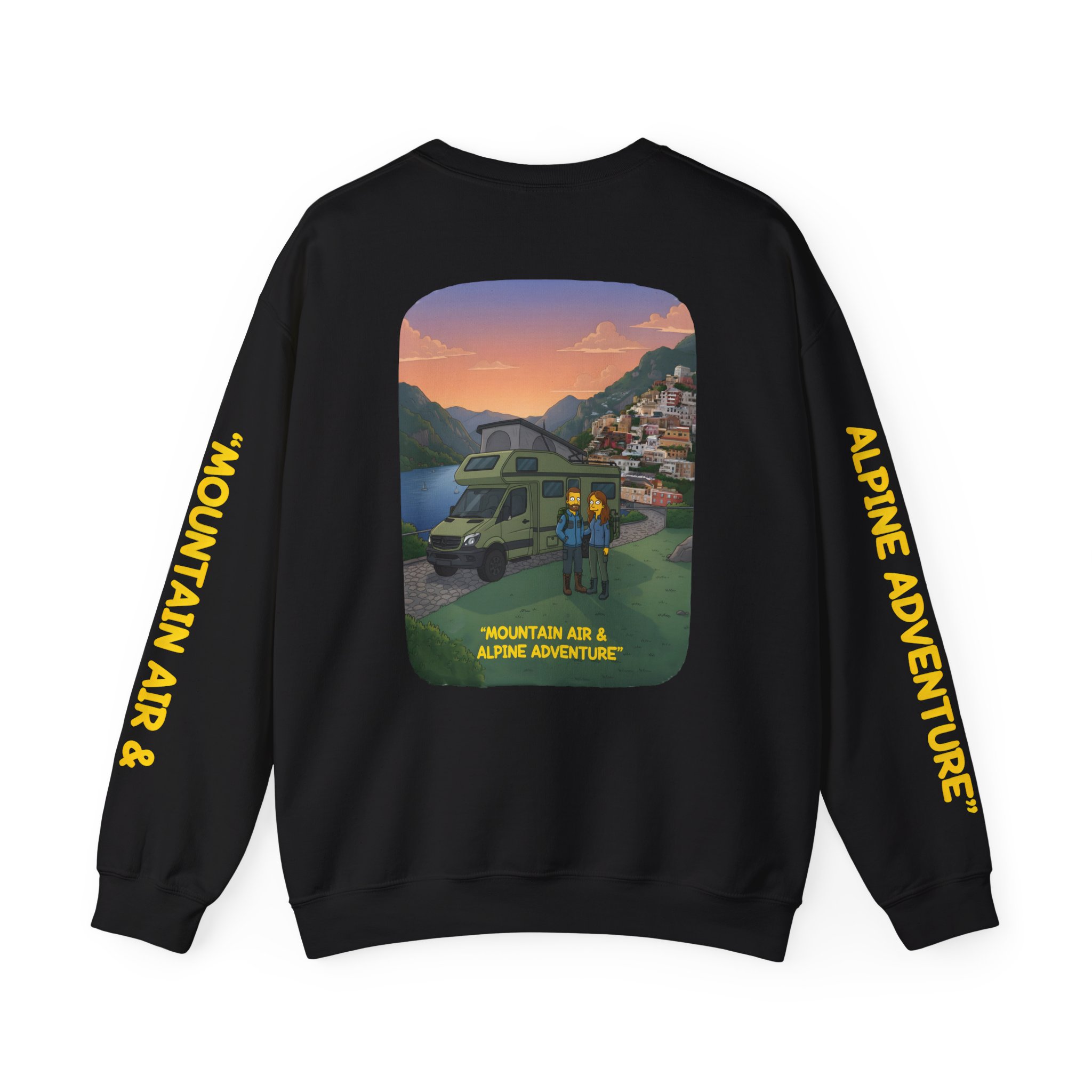 Unisex Heavy Blend™ Crewneck Sweatshirt — "Mountain Air And Alpine Adventure"" Design Sitcom-Line