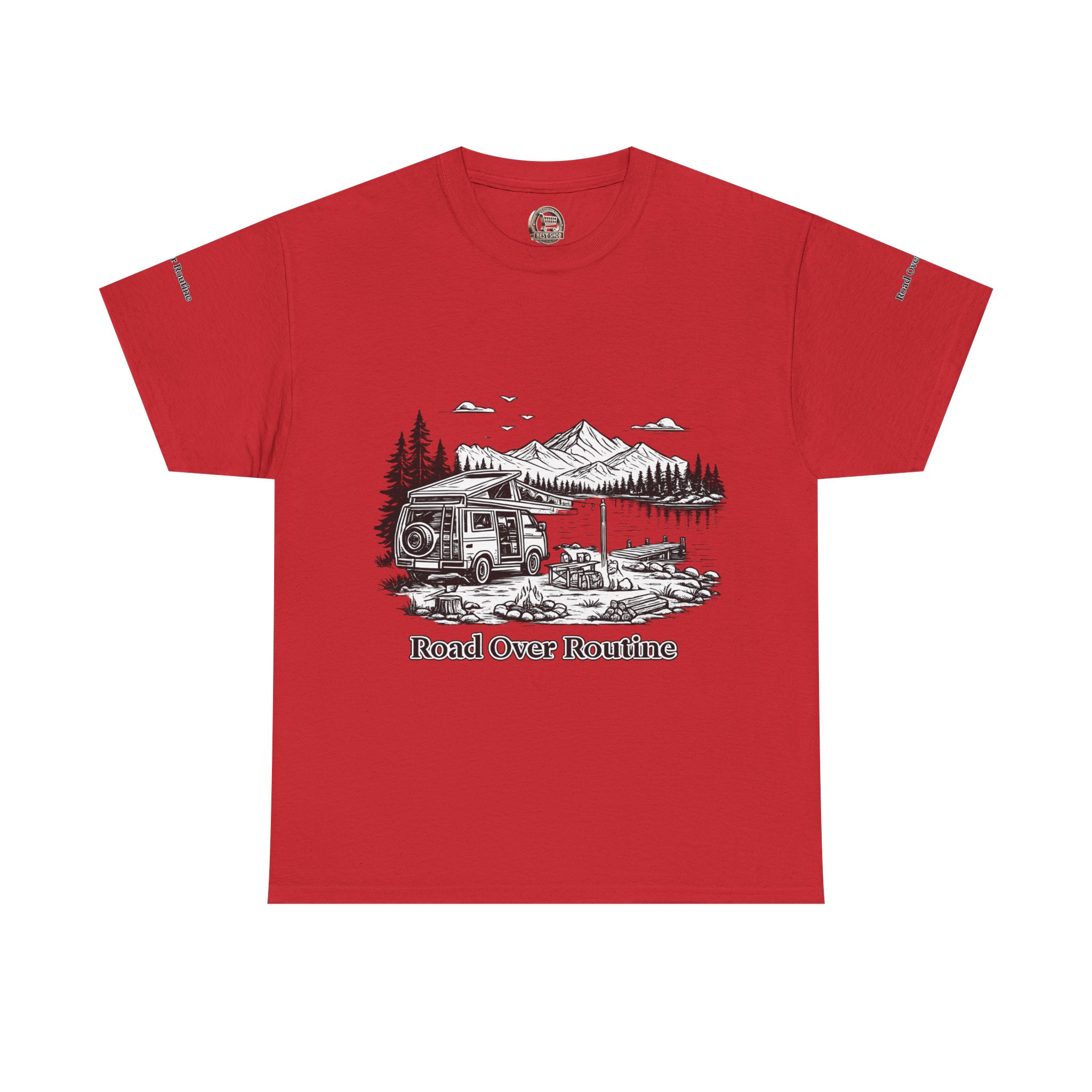 Unisex Heavy Cotton Tee — "Road Over Routine" Design Minimal-Line