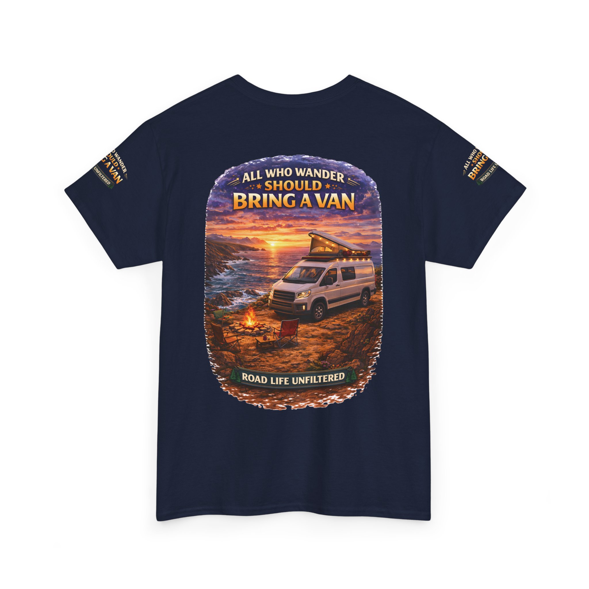Unisex Heavy Cotton Tee — "All Who wander Should Bring A Van" Design Scenic-Line