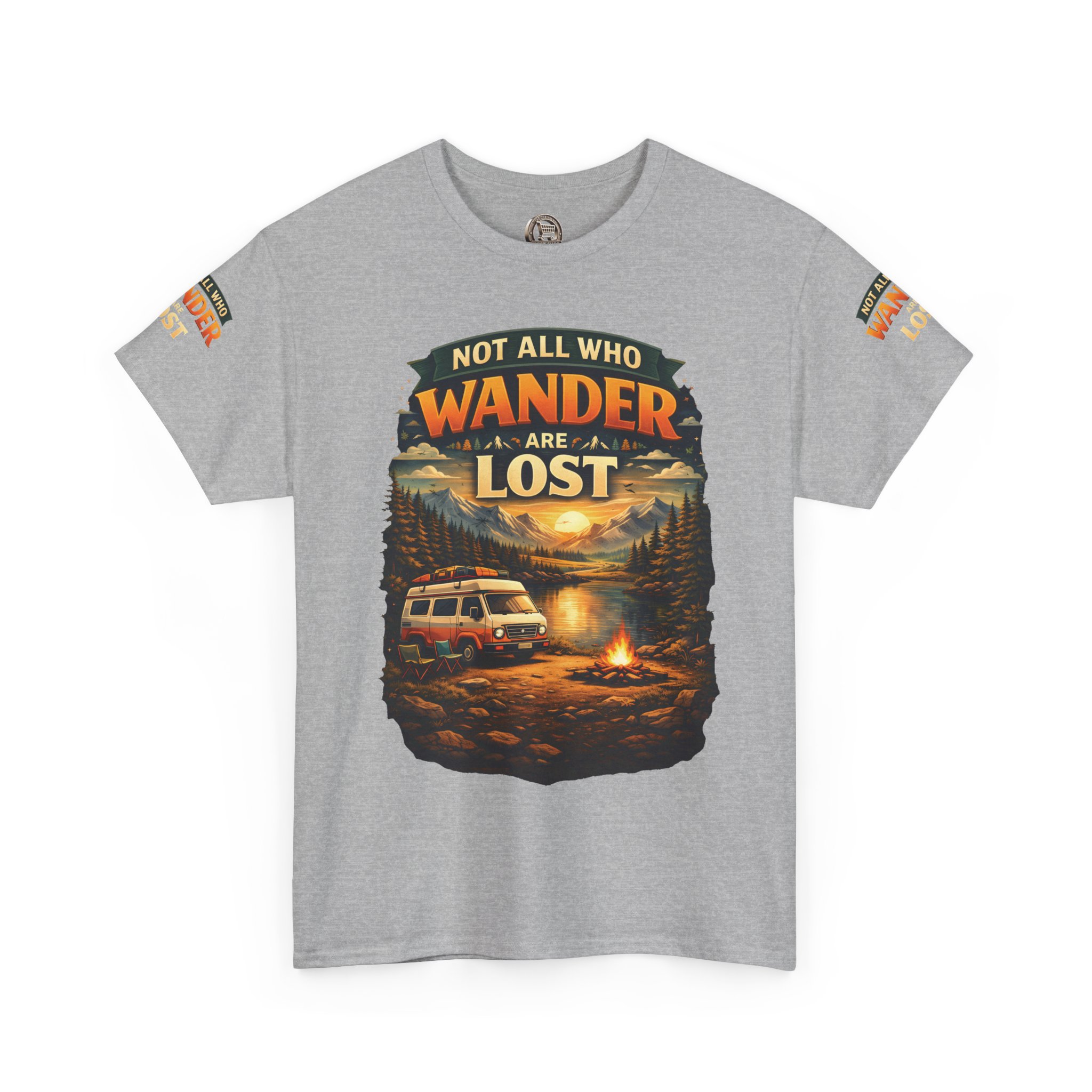 Unisex Heavy Cotton Tee — "Not All Who Wander Are Lost" Design Scenic-Line
