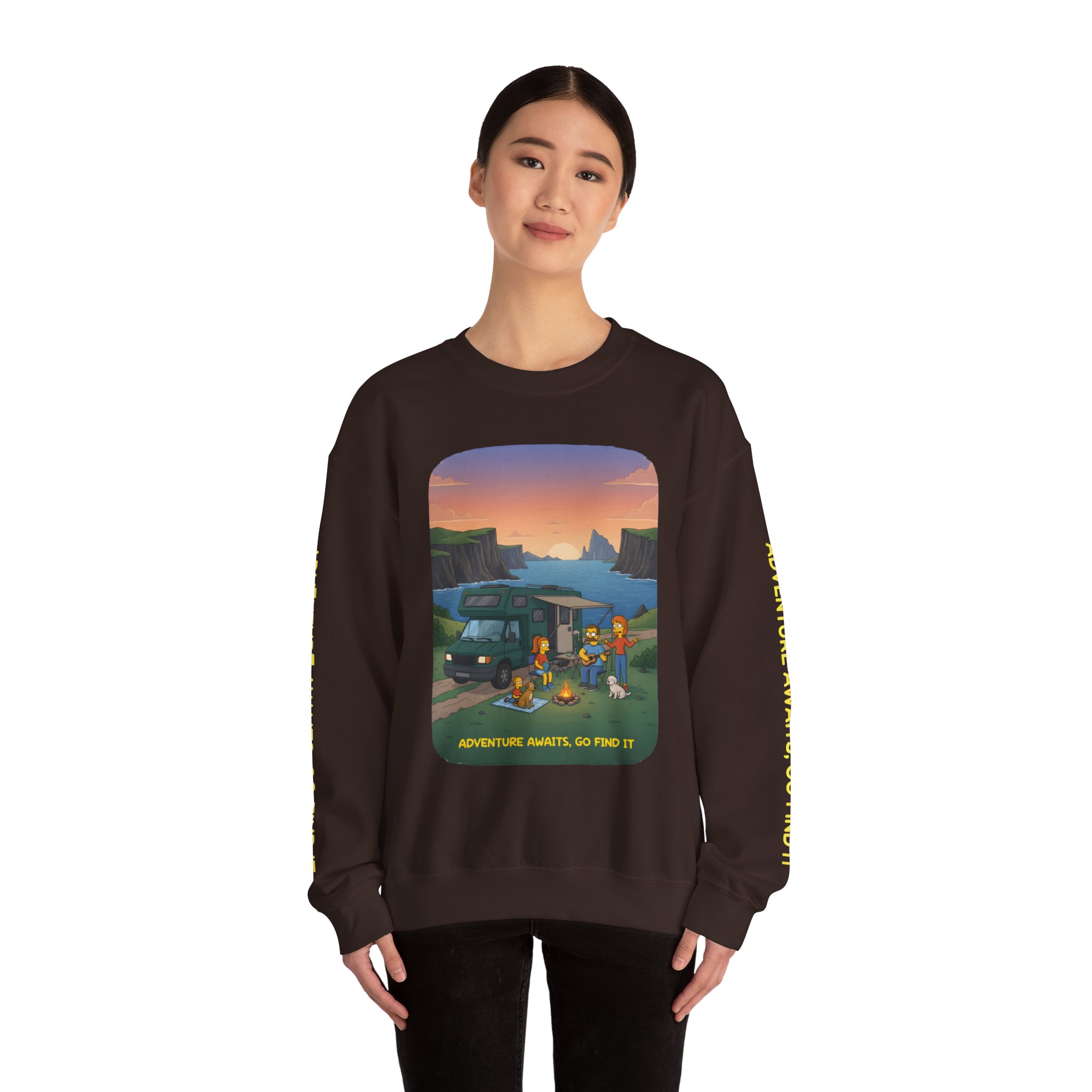 Unisex Heavy Blend™ Crewneck Sweatshirt — "Adventure Awaits-Go Find It"" Design Sitcom-Line