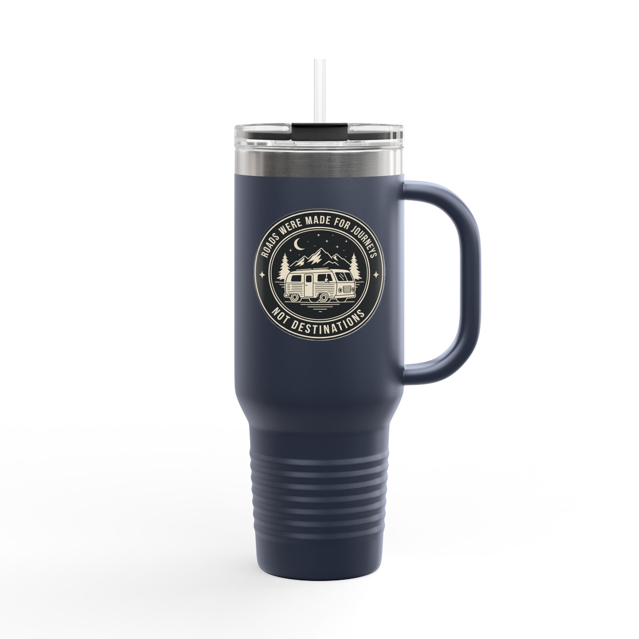 Insulated Travel Mug -'ROAD WHERE MADE FOR JOURNEYS-NOT DESTINATIONS' (40oz ) – Retro Camper Design, Keep Drinks Hot or Cold