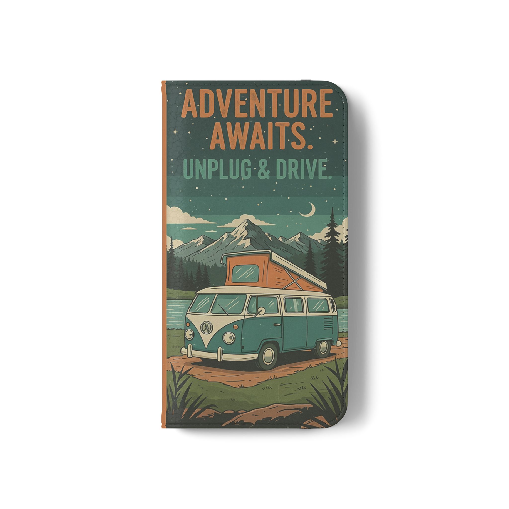 Flip Phone Case — "Adventure Awaits Unplug & Drive" Wallet Case