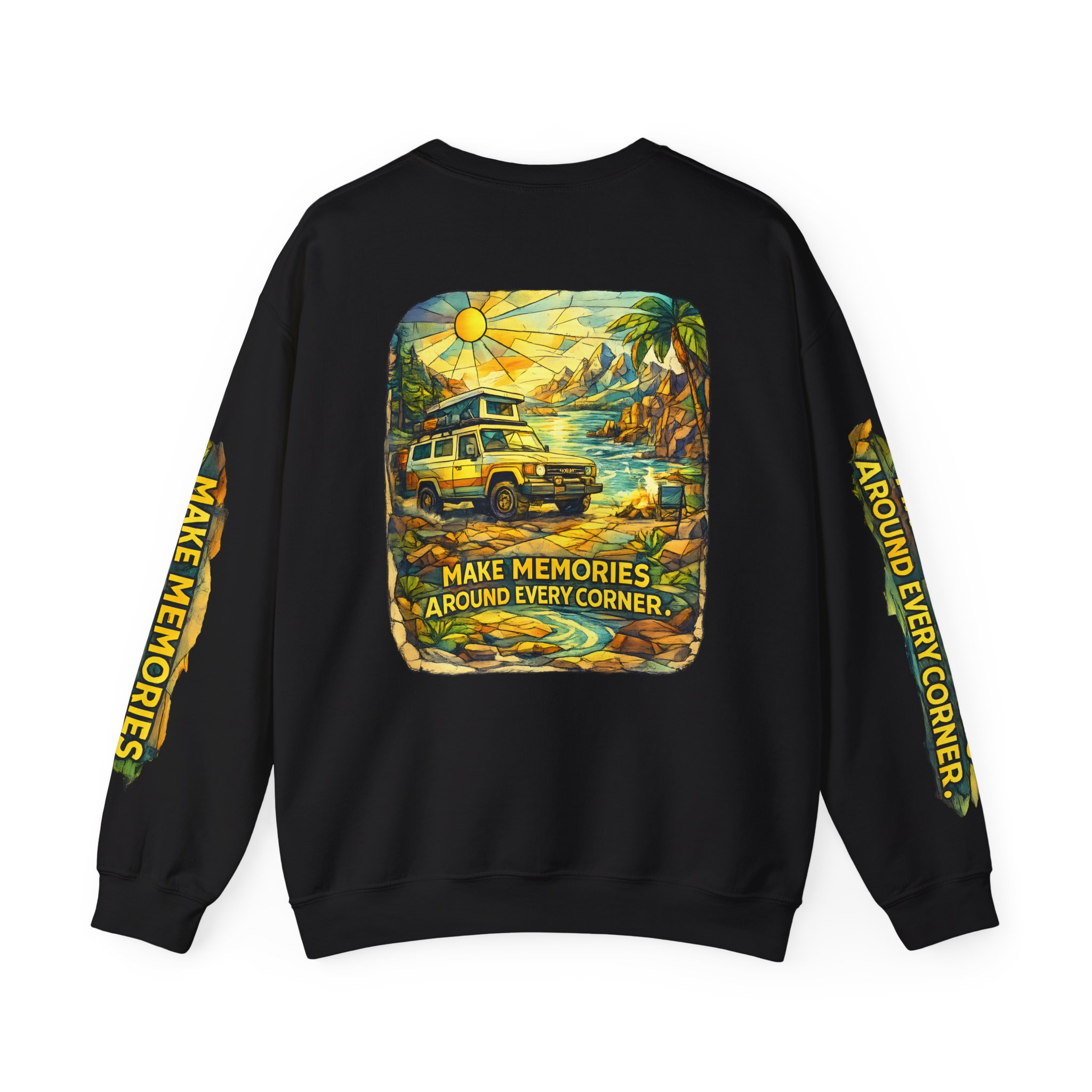 Unisex Heavy Blend™ Crewneck Sweatshirt — "Make Memories Around Every Corner" Design Cubic-Line