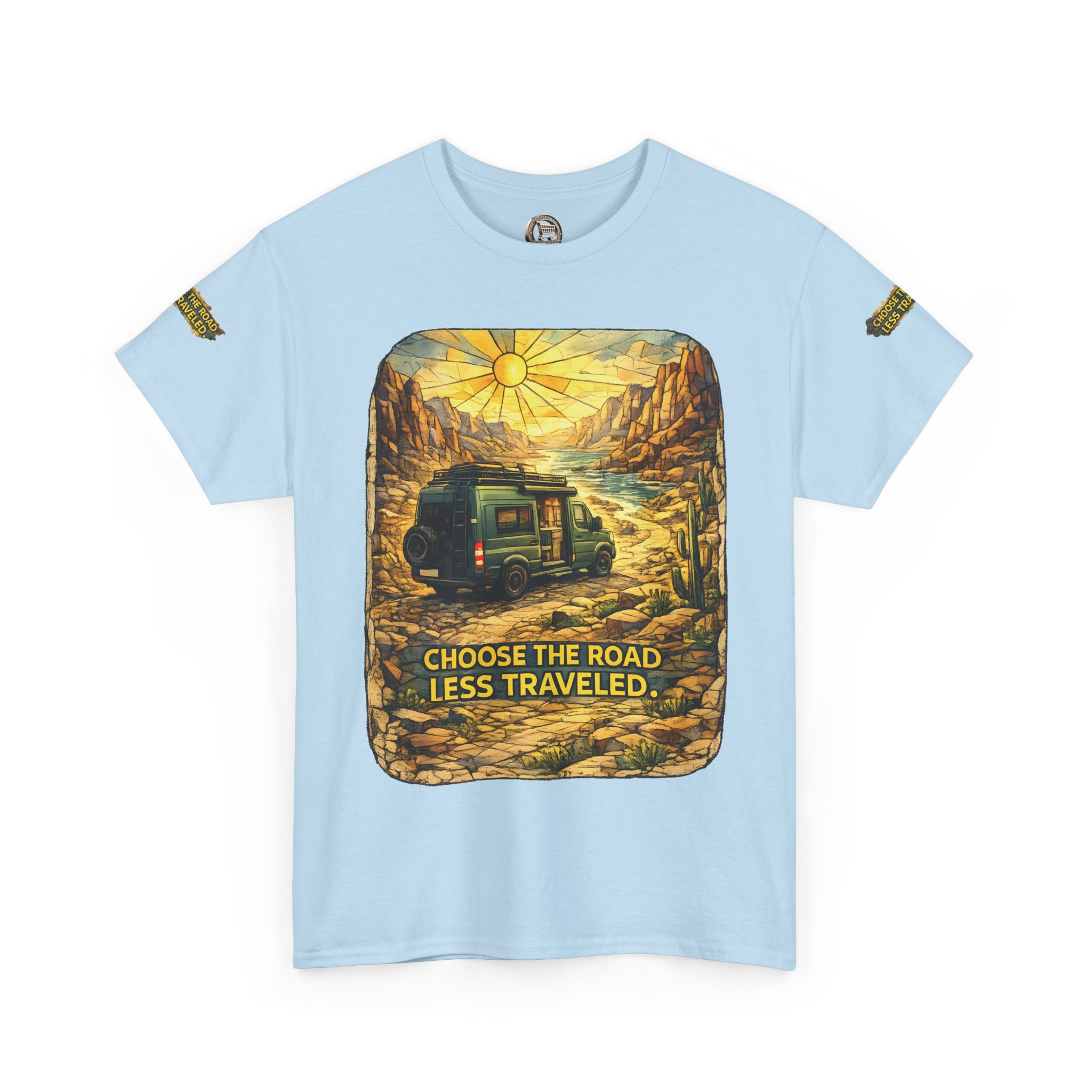 Unisex Heavy Cotton Tee — "Choose The Road Less Traveled" Design Cubic-Line