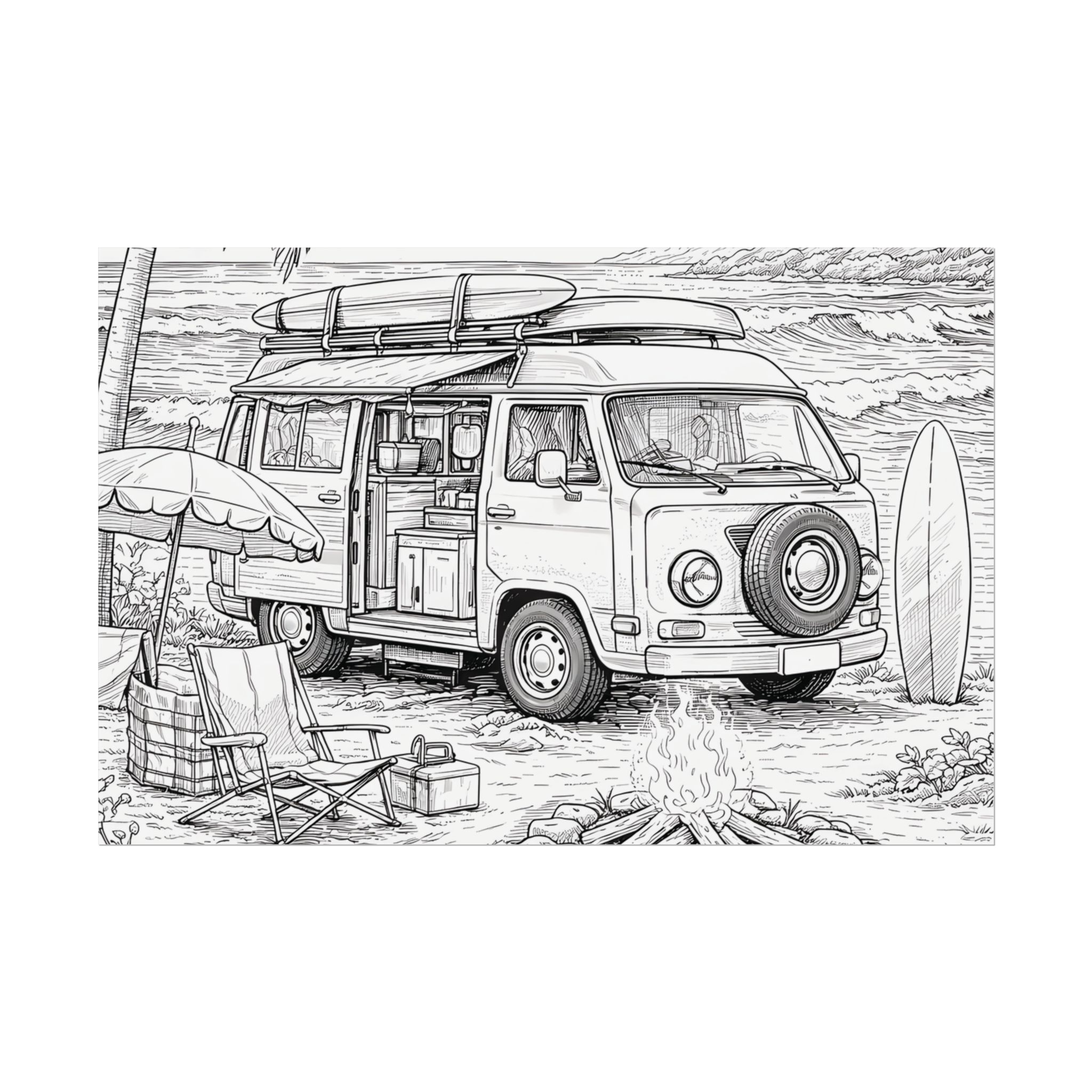 Campervan Poster — Vintage RV Camping Landscape Wall Art