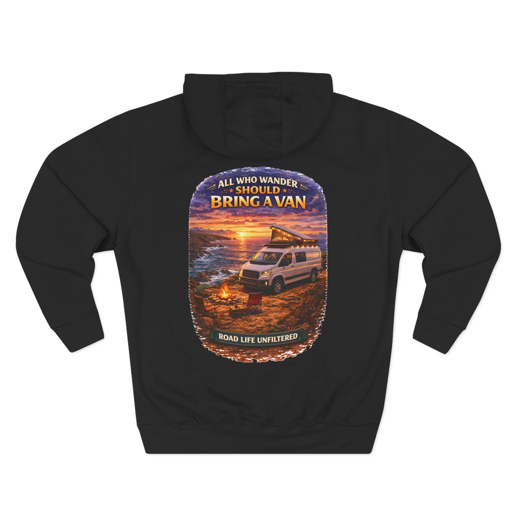Three-Panel Fleece Hoodie - "All Who wander Should Bring A Van" Design Scenic-Line