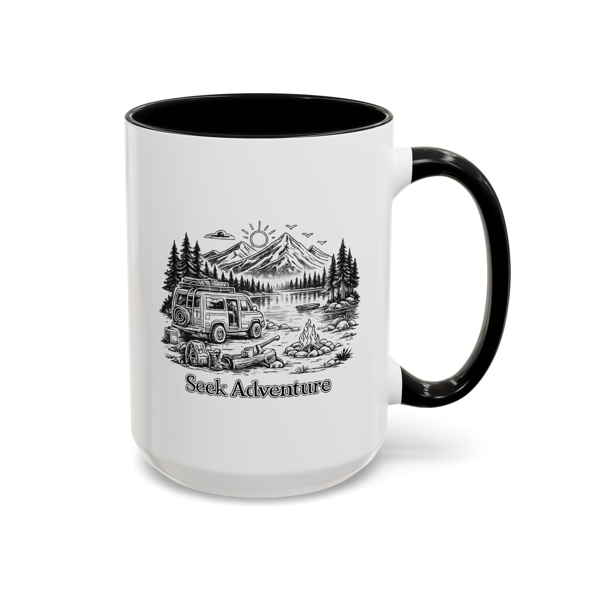 Accent Coffee Mug (11, 15oz) — "Seek Adventure" Design Minimal-Line