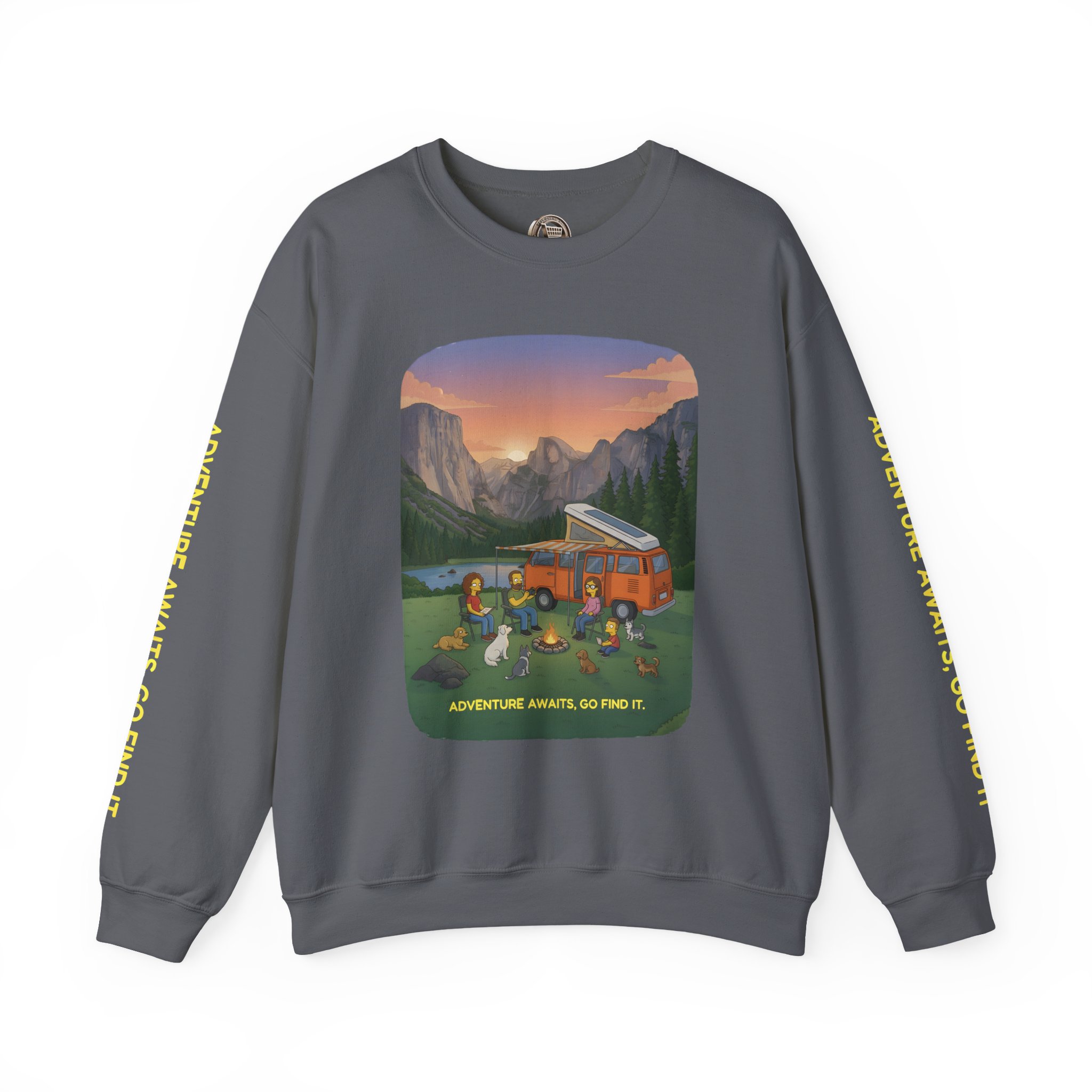 Unisex Heavy Blend™ Crewneck Sweatshirt — "Adventure Awaits-Go Find It"" Design Sitcom-Line