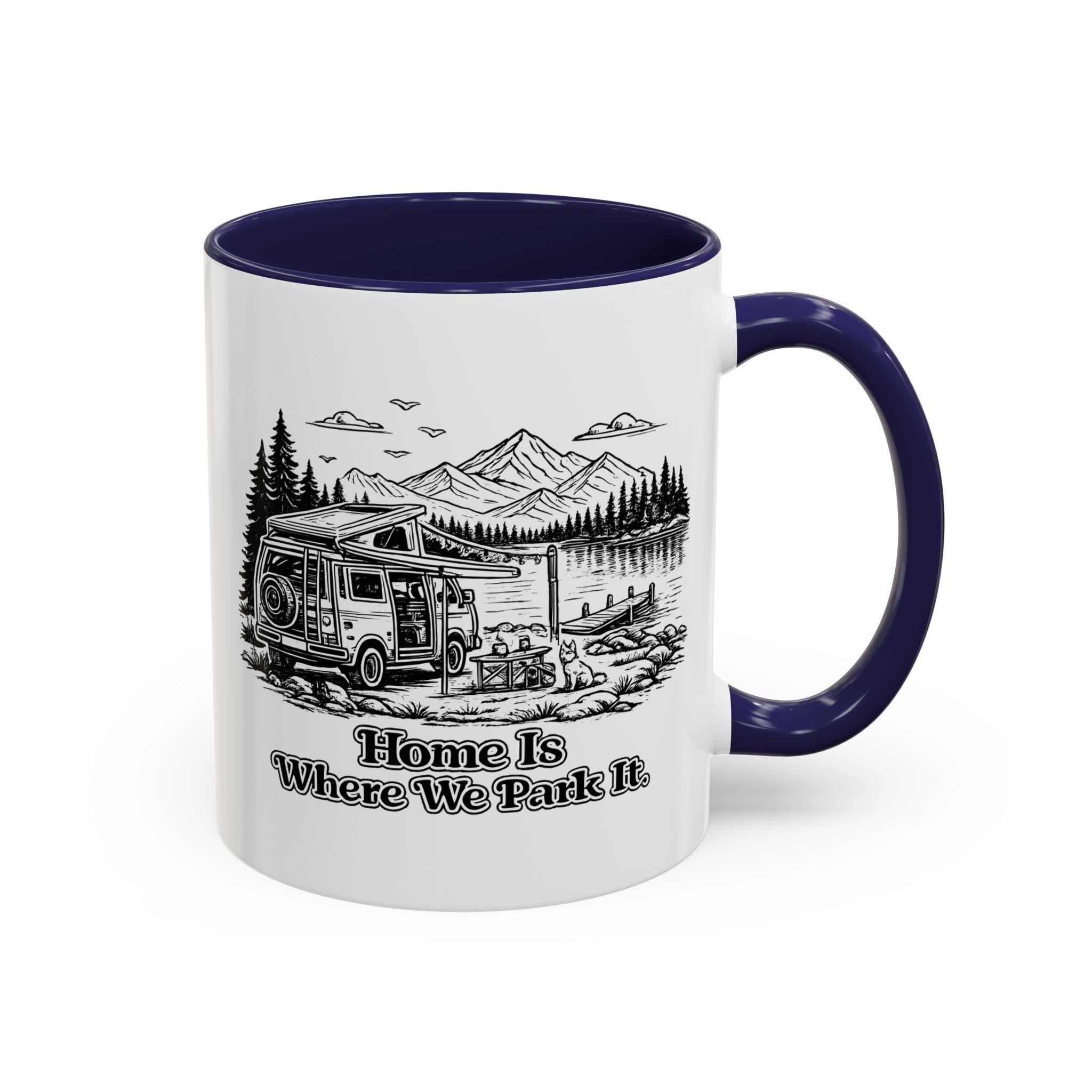 Accent Coffee Mug (11, 15oz) — "Home Is Where You Park It" Design Minimal-Line