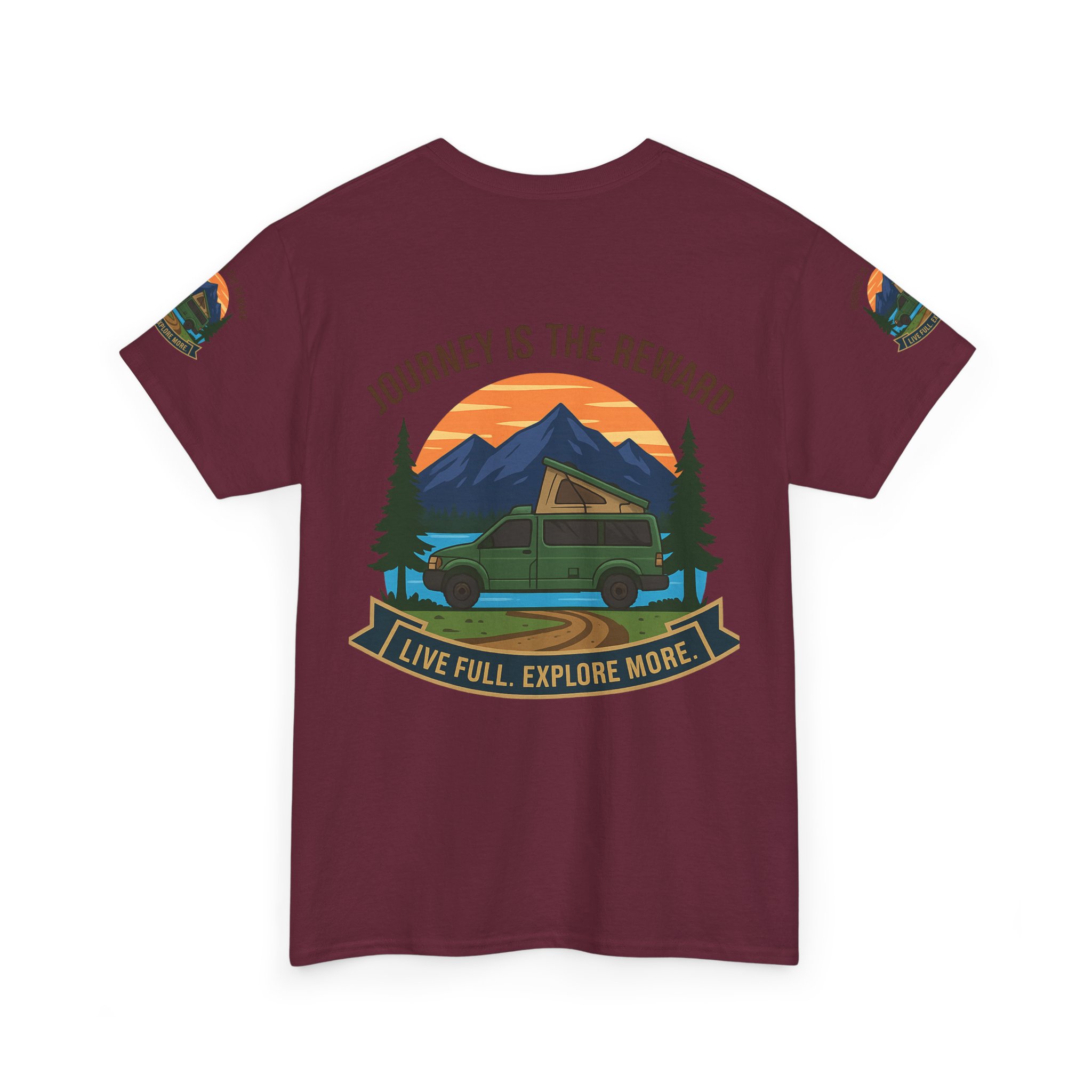 Unisex Heavy Cotton Tee  — "Journey Is The Reward Tee" Adventure Camper Van Graphic T-Shirt