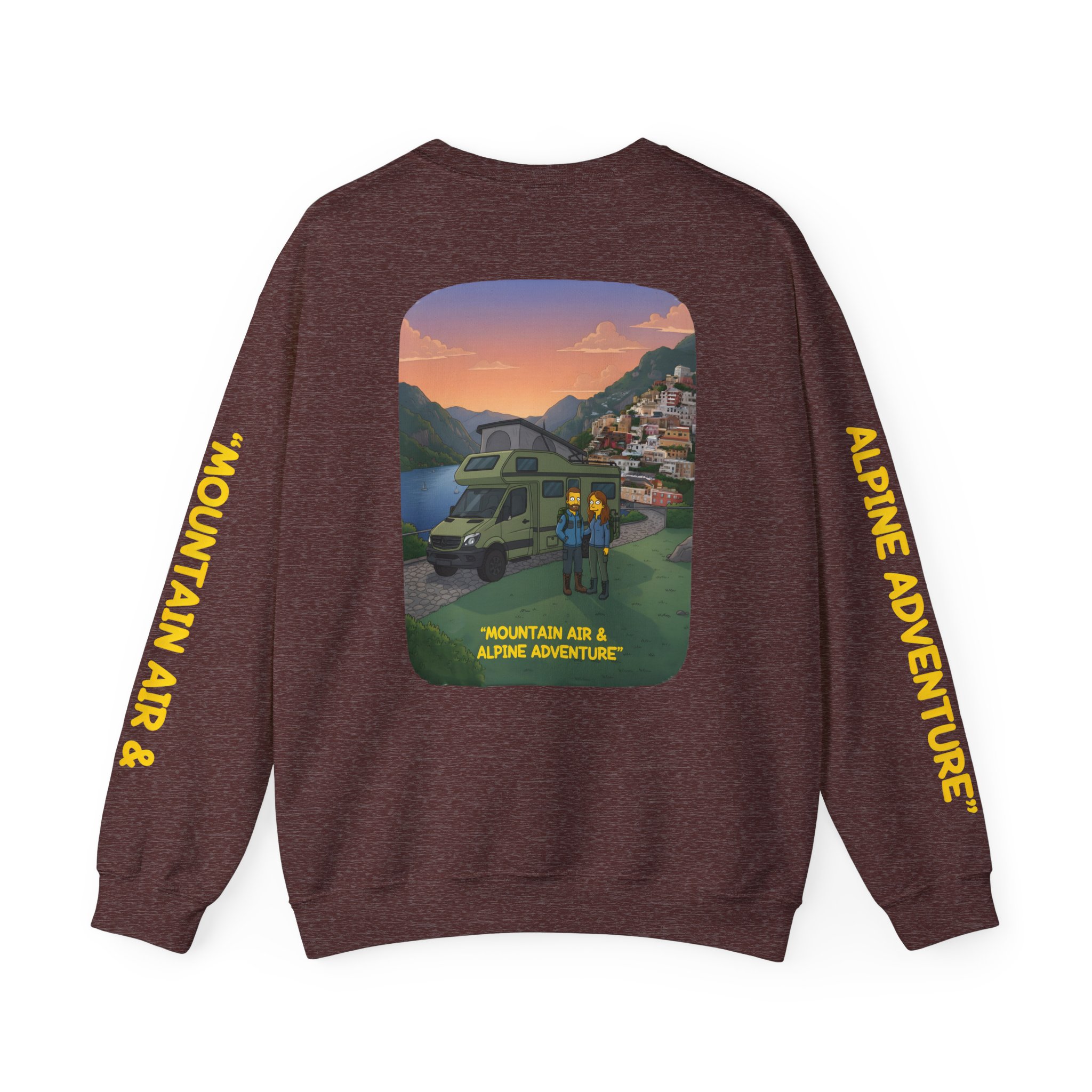 Unisex Heavy Blend™ Crewneck Sweatshirt — "Mountain Air And Alpine Adventure"" Design Sitcom-Line