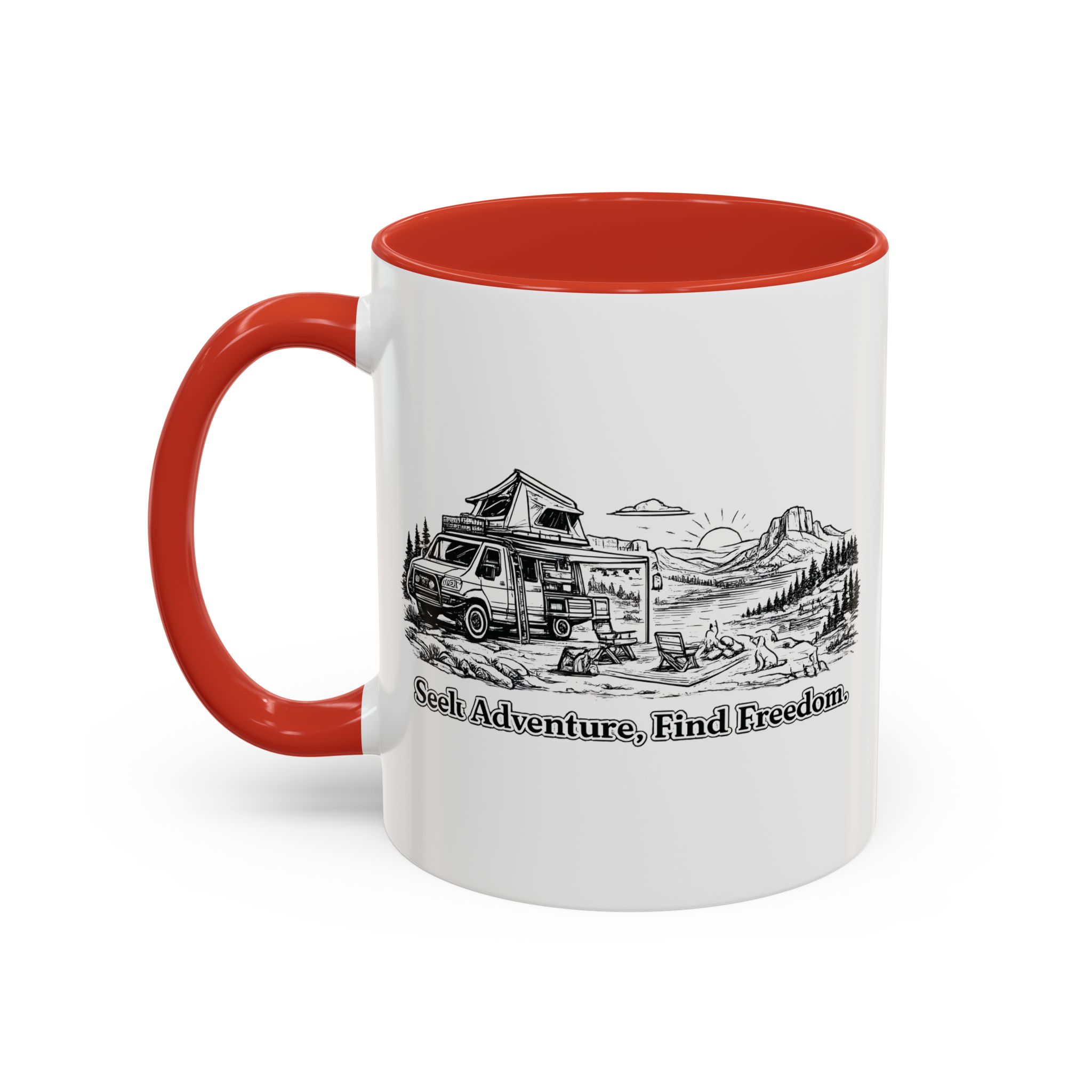 Accent Coffee Mug (11, 15oz) — "Seek Adventure, Find Freedom" Design Minimal-Line
