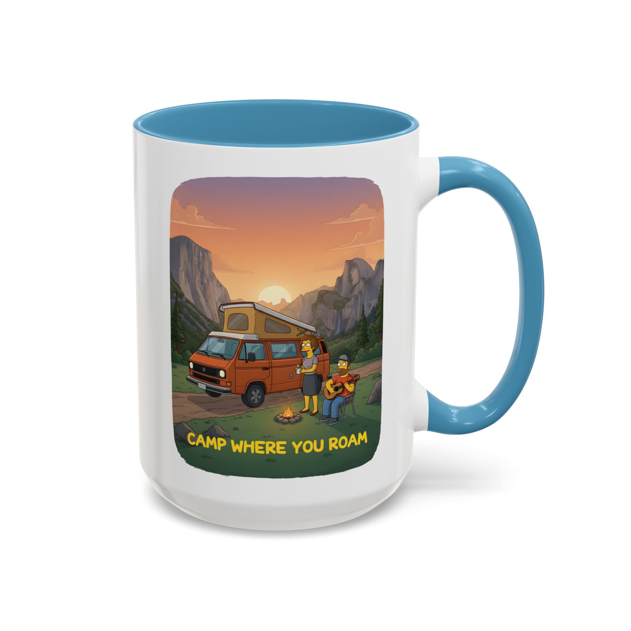Accent Coffee Mug (11, 15oz) — "Camp Where You Roam" Design Sitcom-Line
