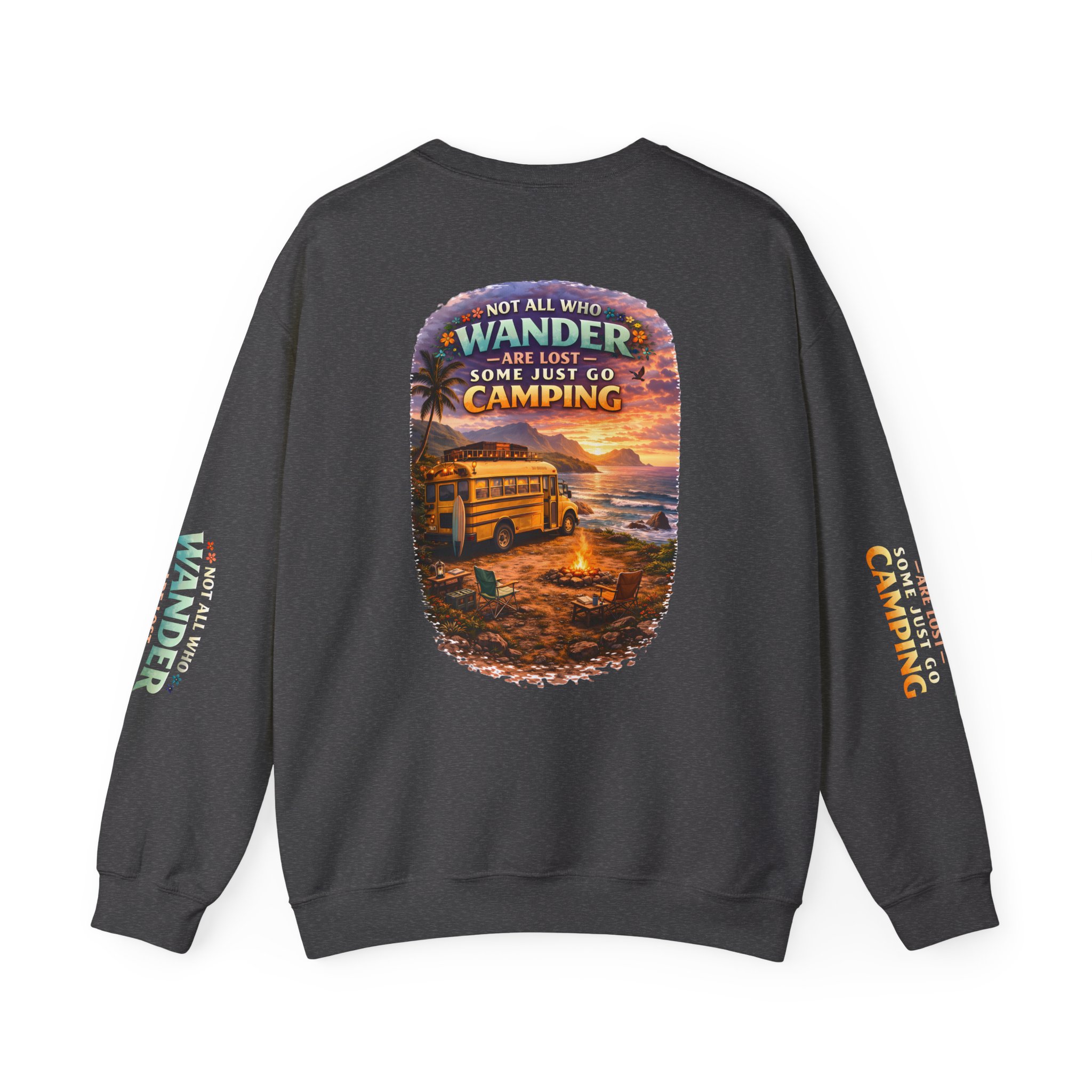 Unisex Heavy Blend™ Crewneck Sweatshirt — "Not All Who Wander Are Lost" Design Scenic-Line