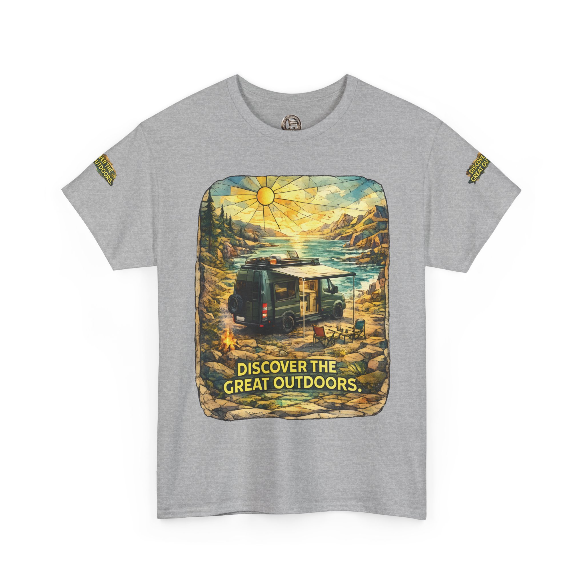 Unisex Heavy Cotton Tee — "Discover The Great Outdoors" Design Cubic-Line