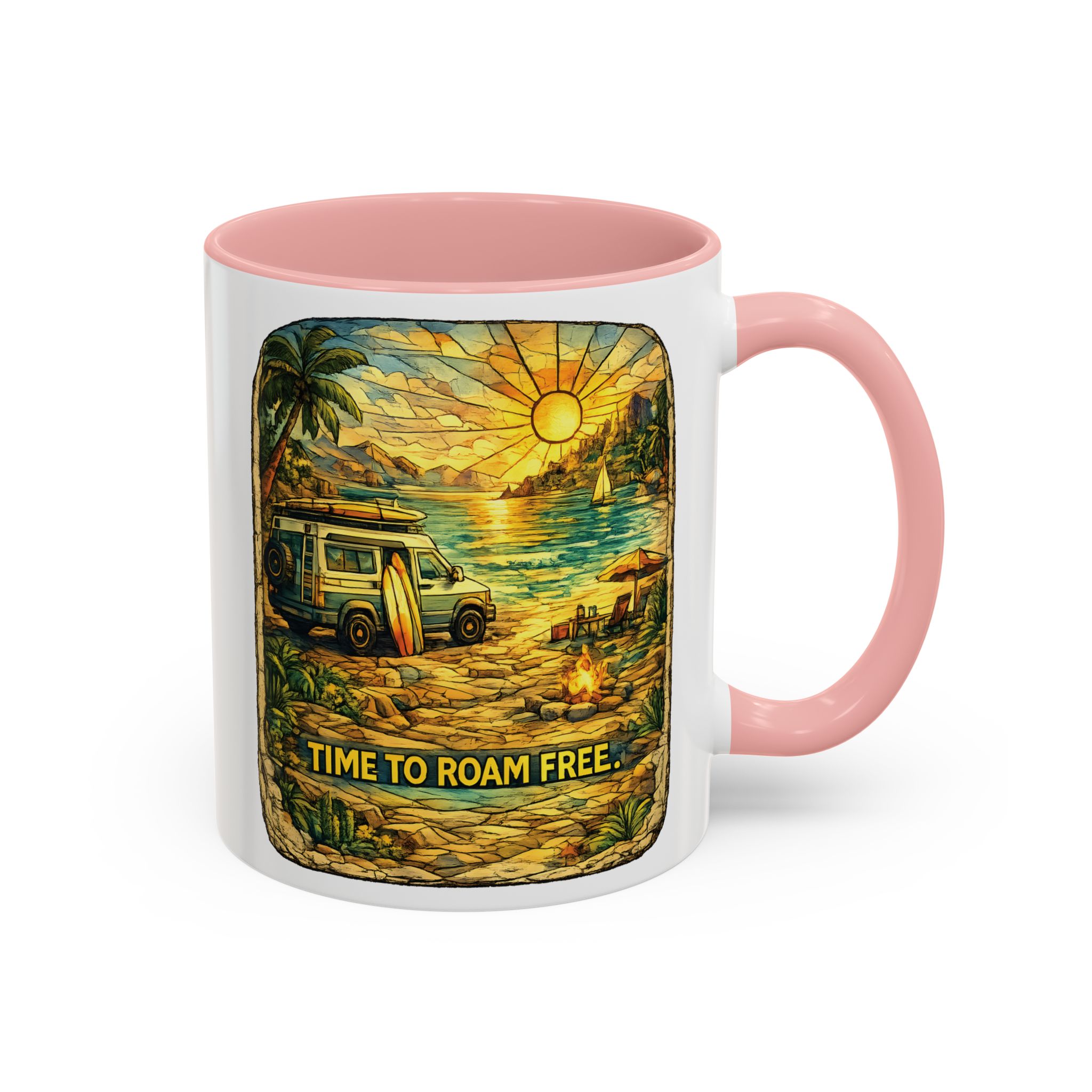 Accent Coffee Mug (11, 15oz) — "Time To Roam Free" Design Cubic-Line