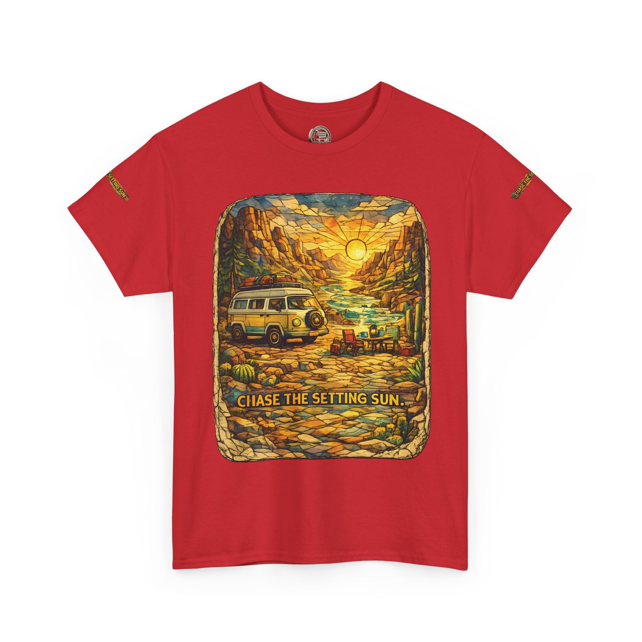 Unisex Heavy Cotton Tee — "Chase The Settings Sun" Design Cubic-Line
