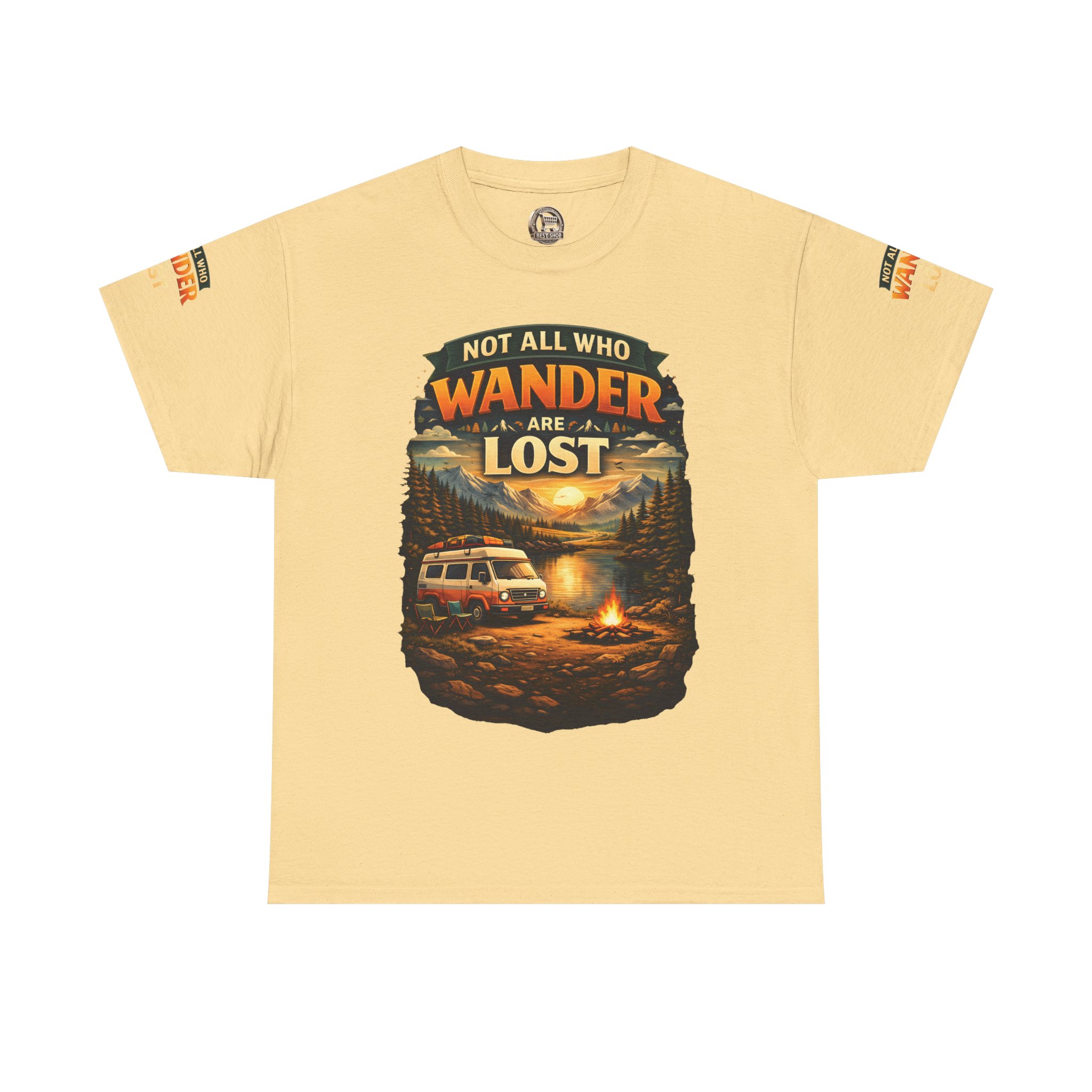 Unisex Heavy Cotton Tee — "Not All Who Wander Are Lost" Design Scenic-Line