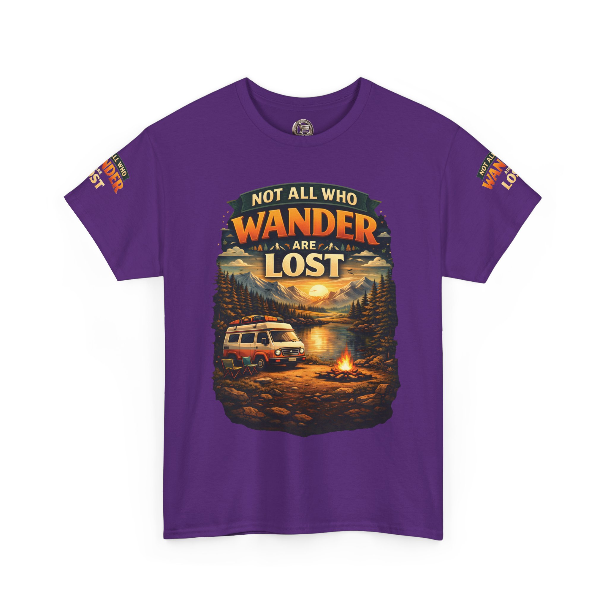 Unisex Heavy Cotton Tee — "Not All Who Wander Are Lost" Design Scenic-Line