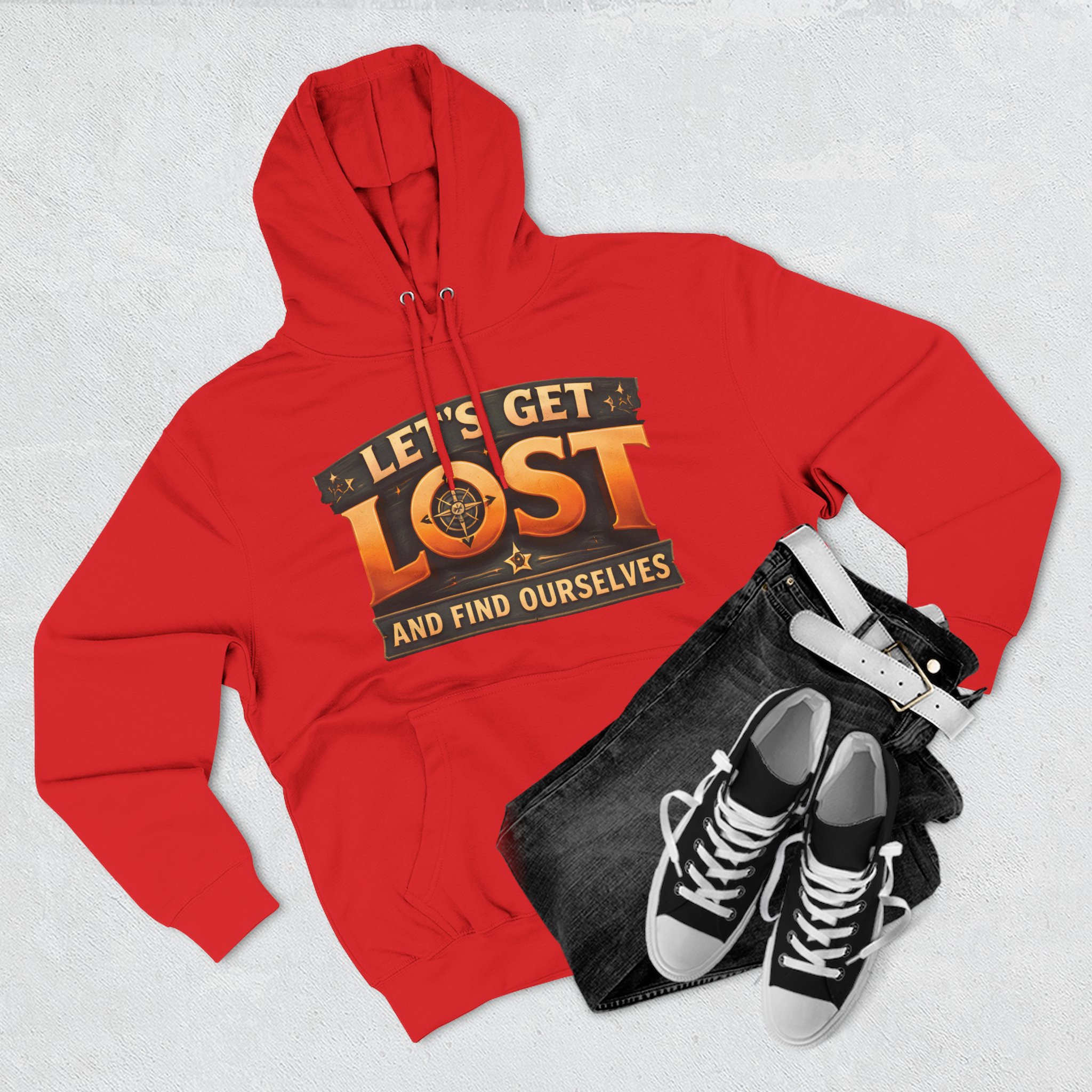 Three-Panel Fleece Hoodie - "Let´s Get Lost And Found Ourselfs" Design Scenic-Line