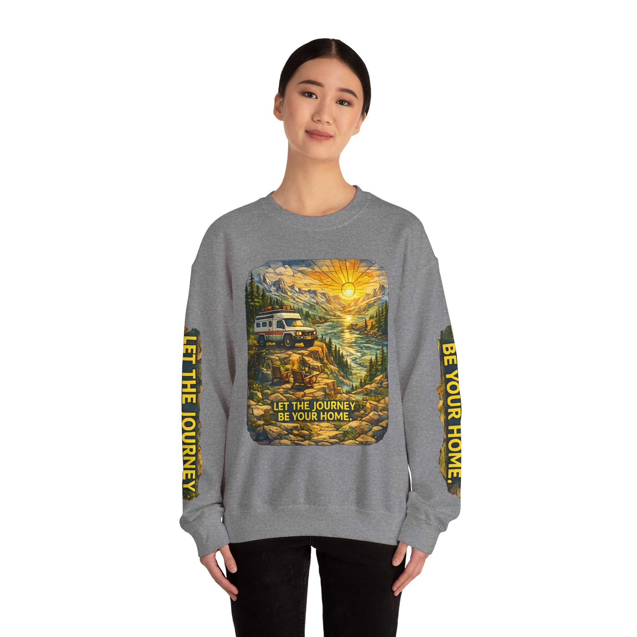 Unisex Heavy Blend™ Crewneck Sweatshirt — "Let The Journey Be Your Home" Design Cubic-Line