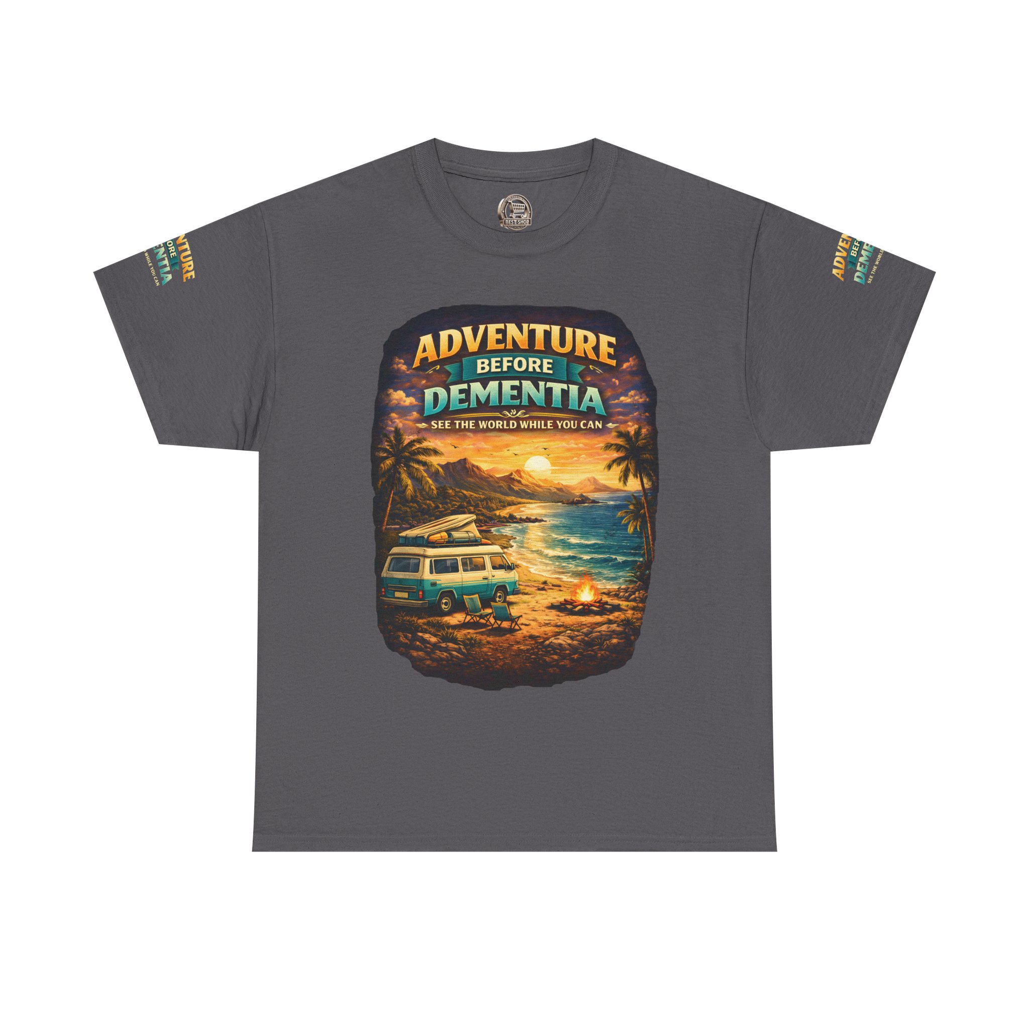 Unisex Heavy Cotton Tee — "Adventure Before Dementia" Design Scenic-Line