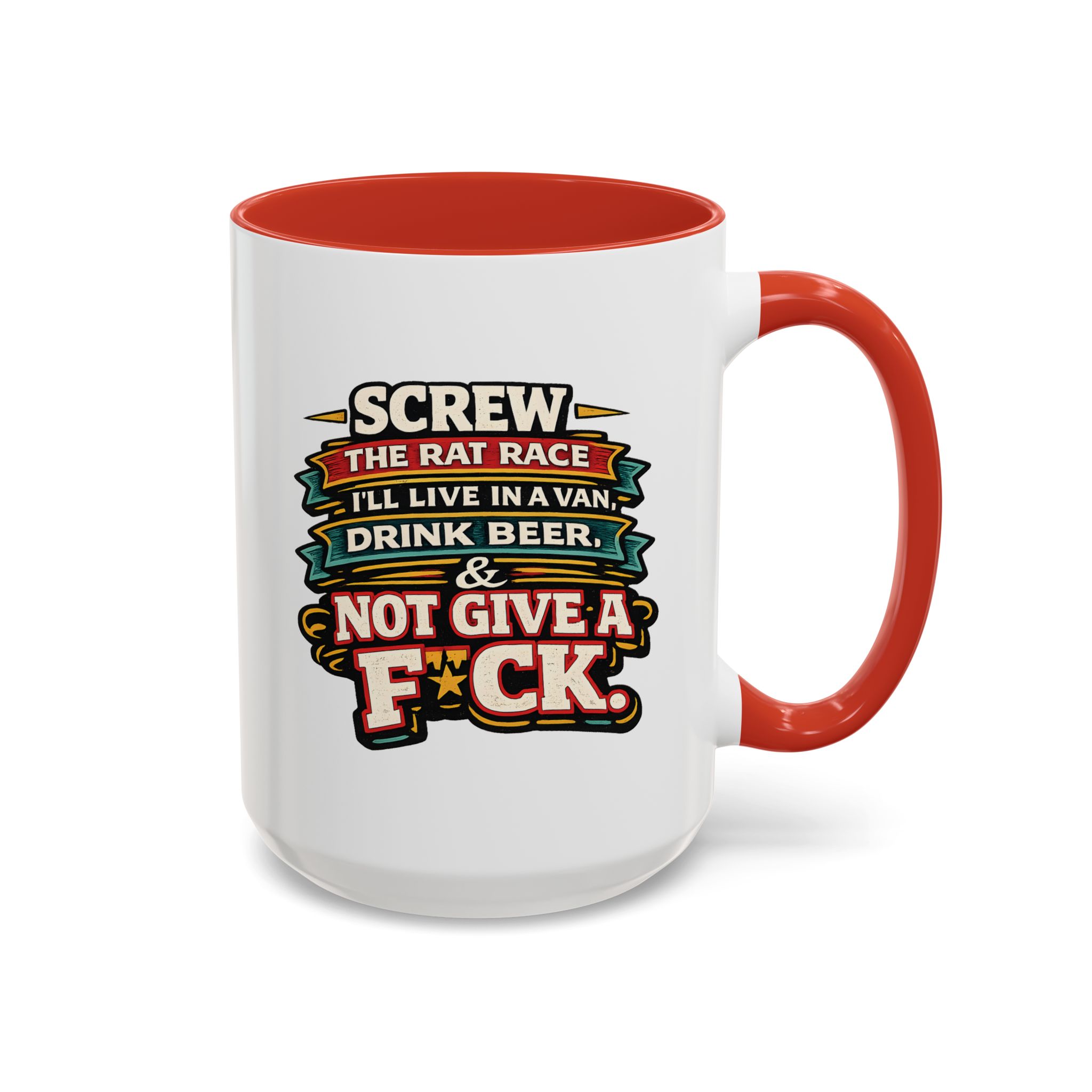 Accent Coffee Mug (11, 15oz) — "Screw The Rat Race" Design F**K-Line