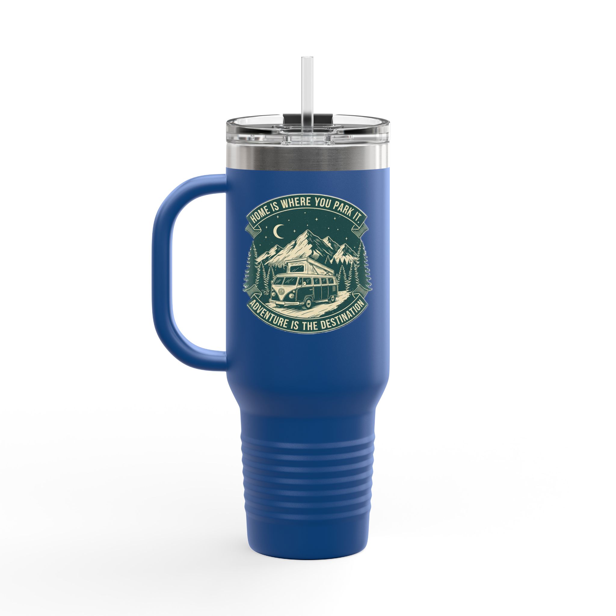 Insulated Travel Mug - "Home Is Where You Park It-Adventure is the destination" (40oz) – Retro Camper Design, Keep Drinks Hot or Cold