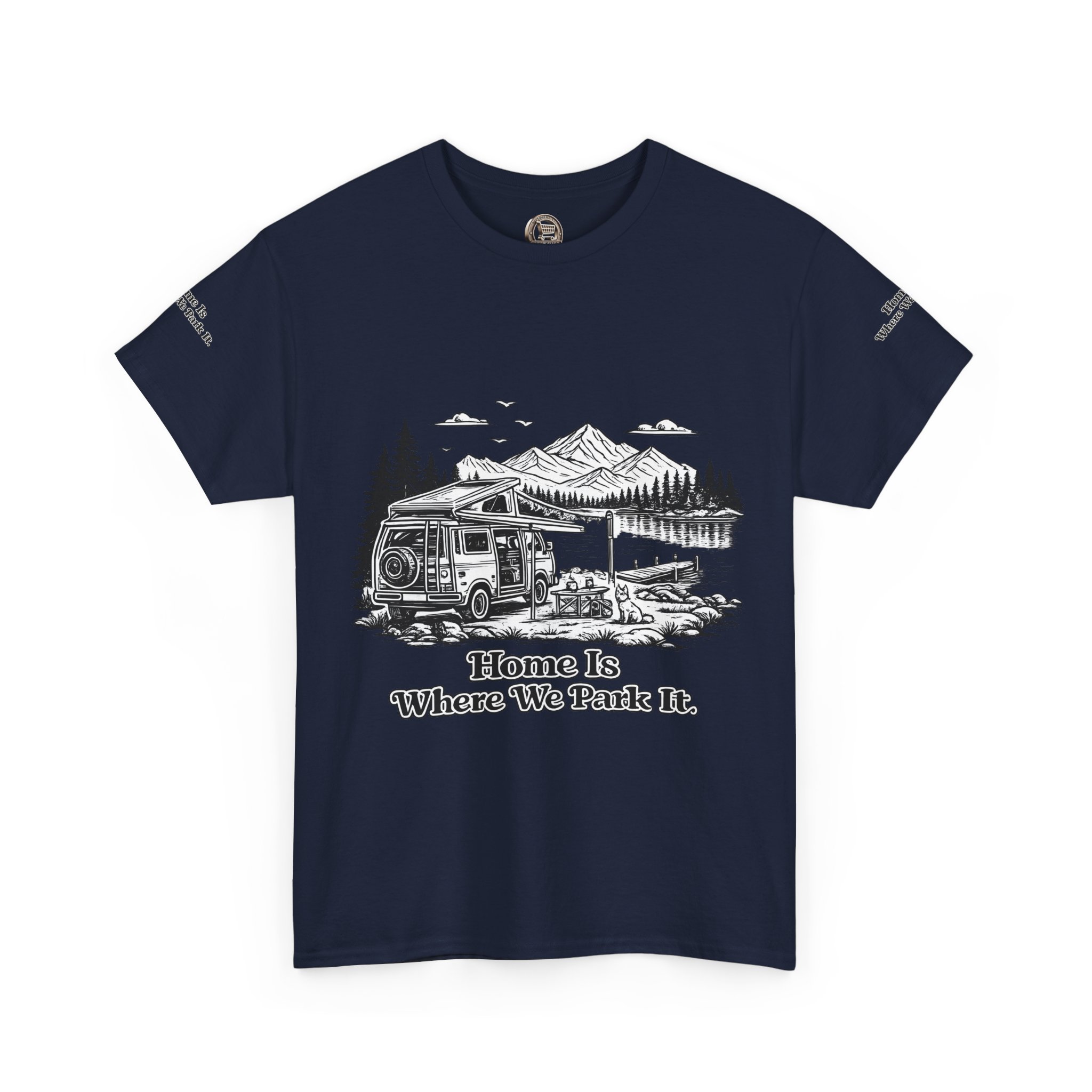 Unisex Heavy Cotton Tee — "Home Is Where You Park It" Design Minimal-Line