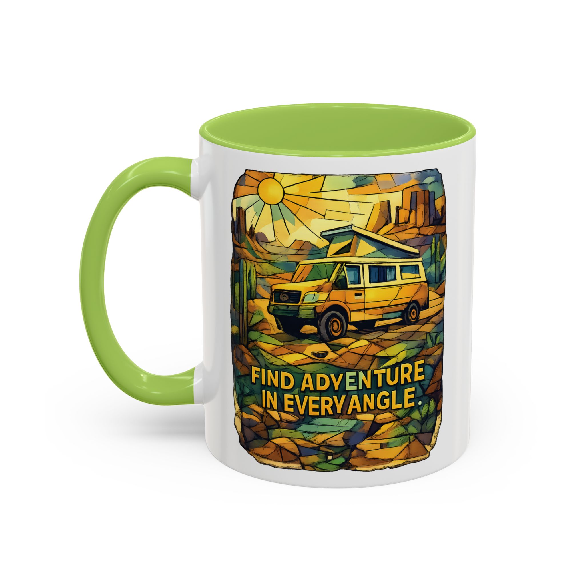 Accent Coffee Mug (11, 15oz) — "Find Adventure In Every Corner" Design Cubic-Line
