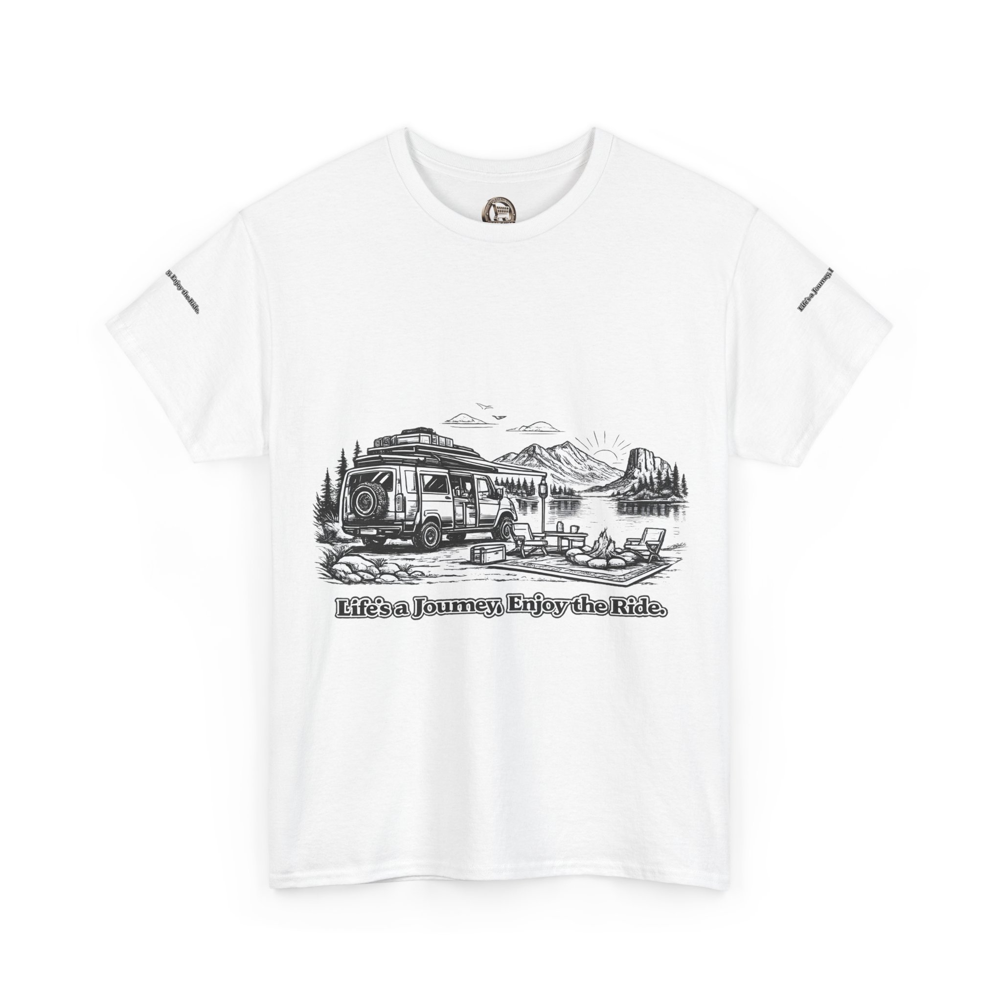 Unisex Heavy Cotton Tee — "Lifes A Journey,Enjoy The Ride" Design Minimal-Line