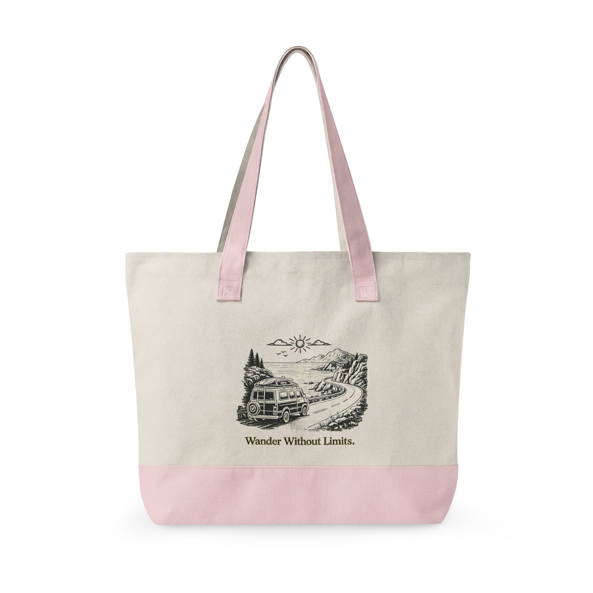 Zippered Canvas Tote — "Wander Whitout Limits" (Design Minimal-Line)